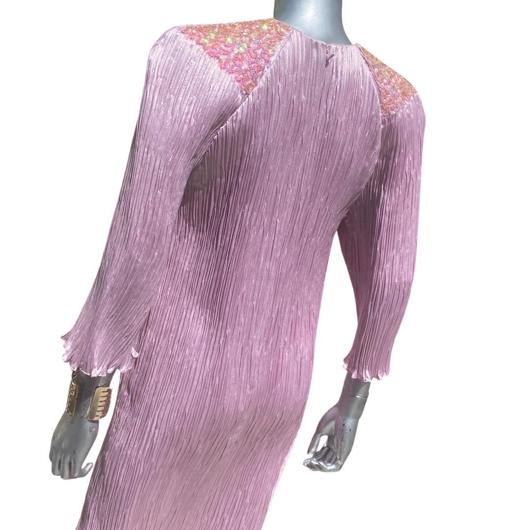 Morton Miles - Robe chemisier plissée lavande ornée de perles Fortuny, taille 8 en vente 8