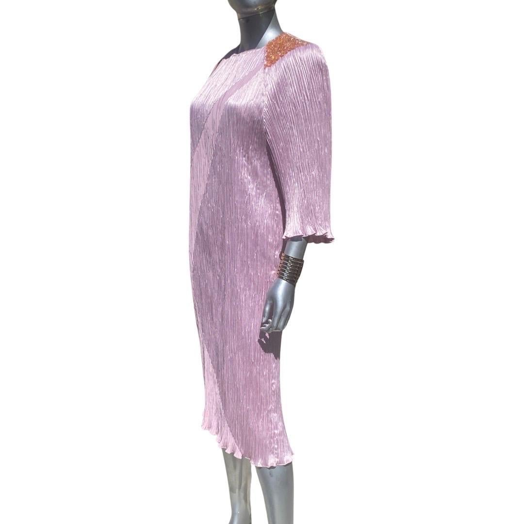 Morton Miles - Robe chemisier plissée lavande ornée de perles Fortuny, taille 8 en vente 4