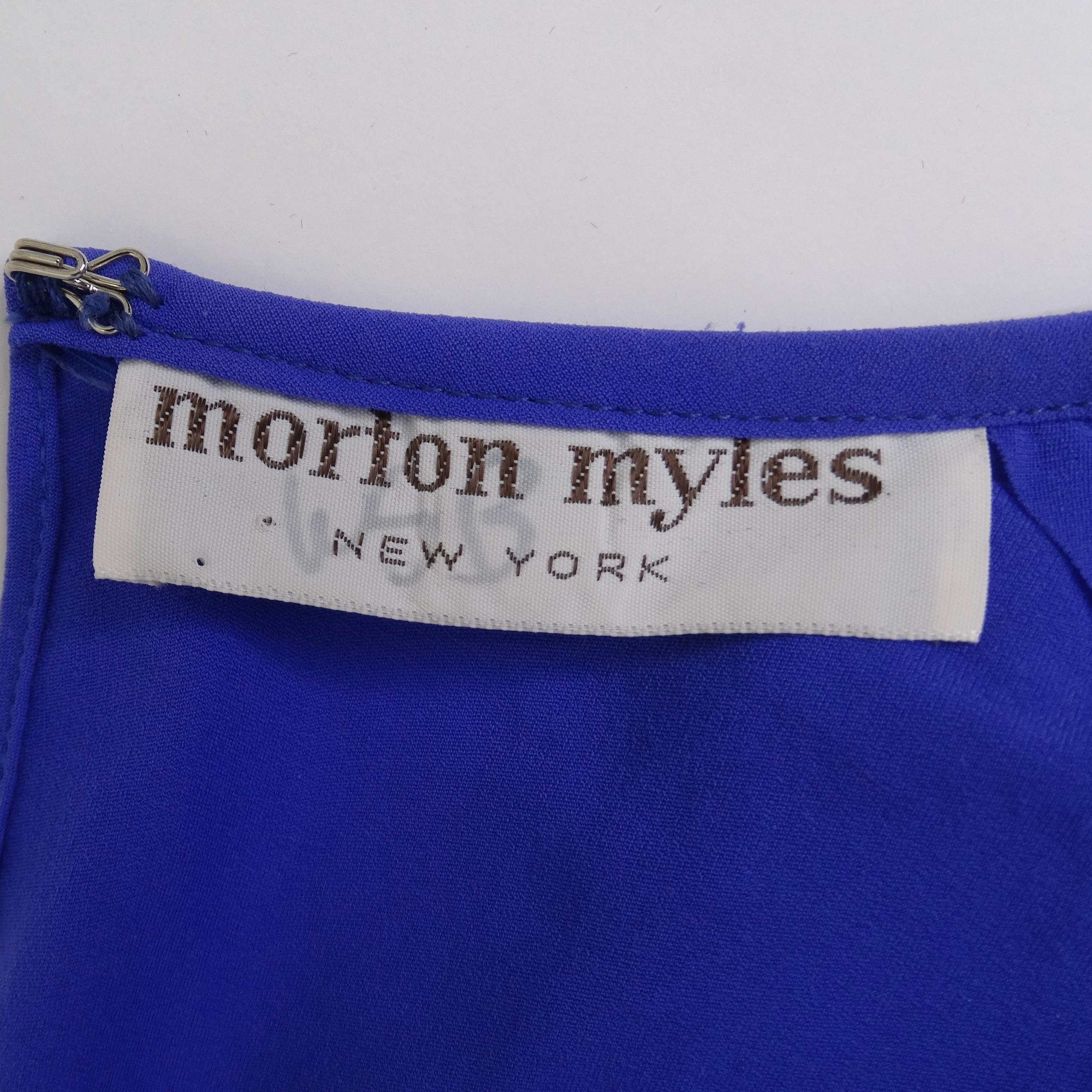 Morton Myles 1980s Grecian Blue Long Sleeve Draped Gown 6