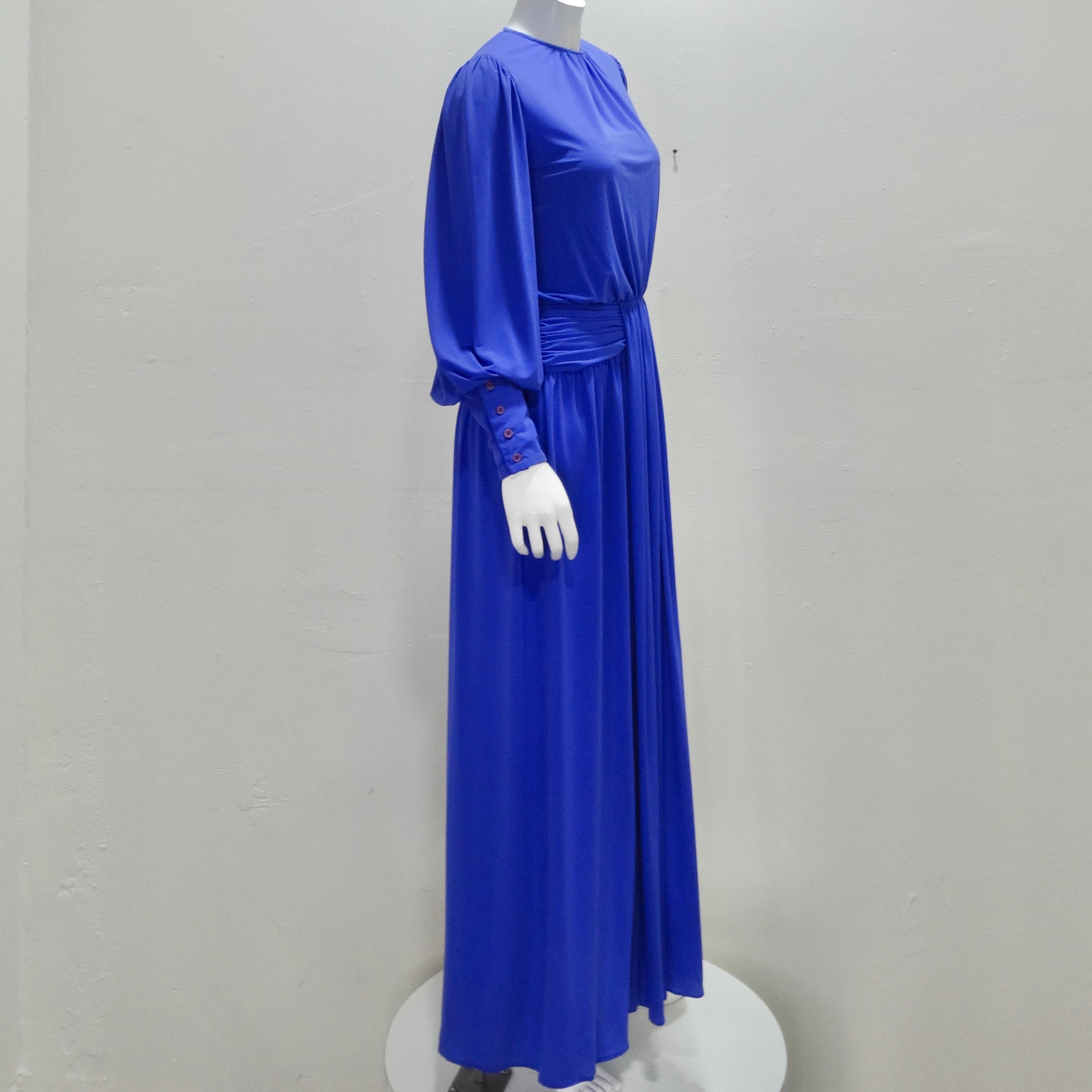 Women's or Men's Morton Myles 1980s Grecian Blue Long Sleeve Draped Gown