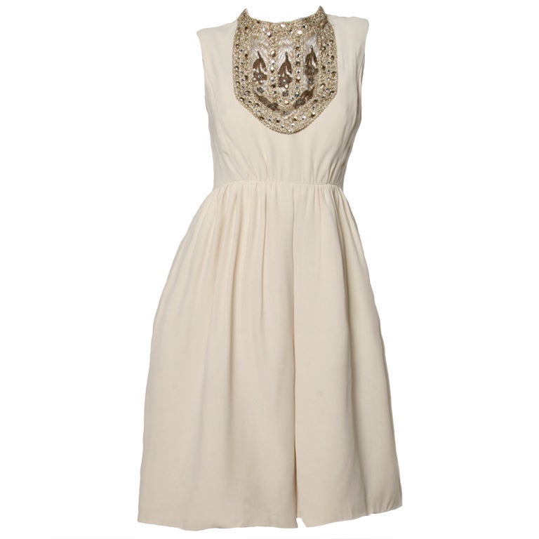 Morton Myles Vintage 1960's Silk Metallic Rhinestone Bib Dress For Sale