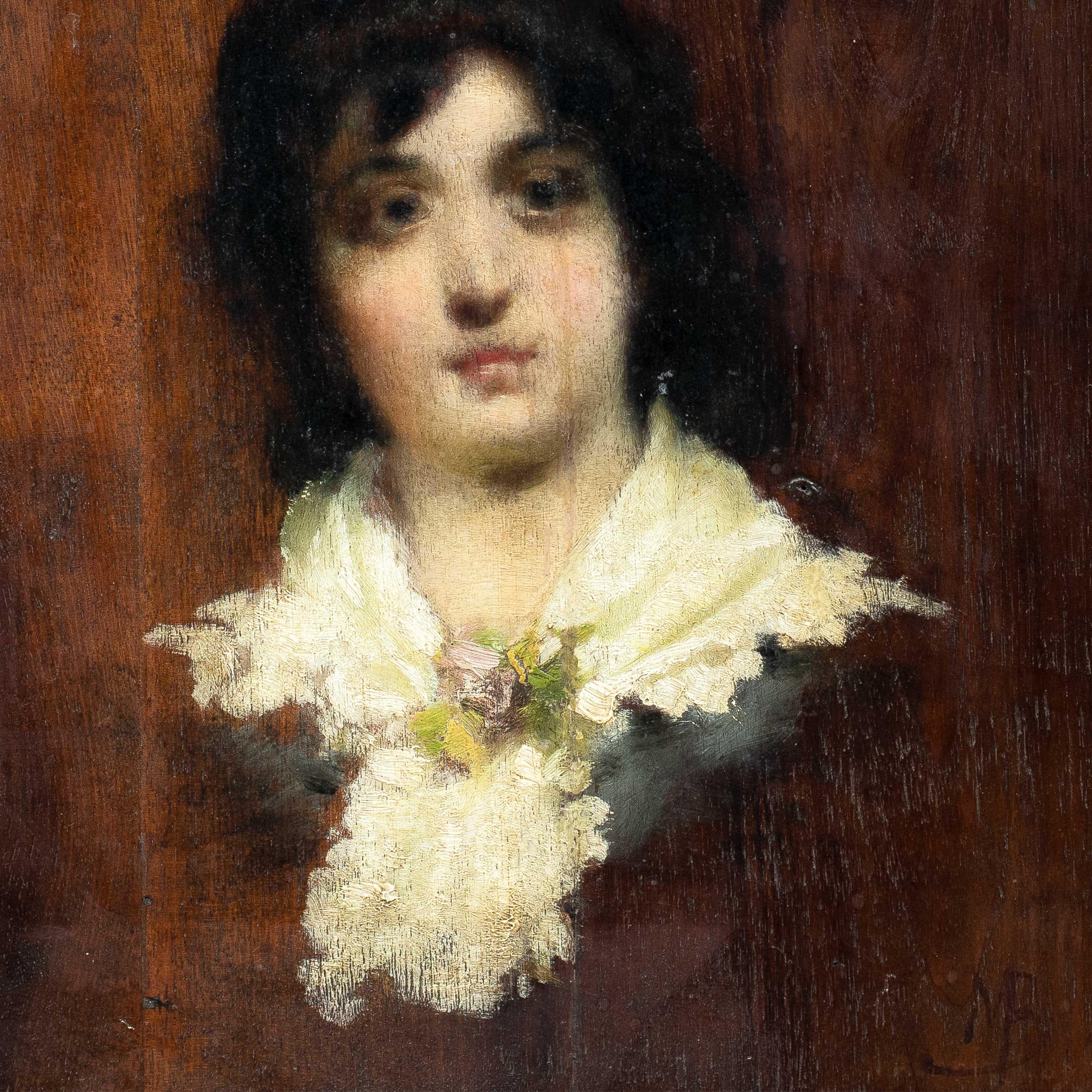 Mosè Bianchi (pintor verista italiano) - Siglo XIX Retrato de niña - Painting de Mosé Bianchi