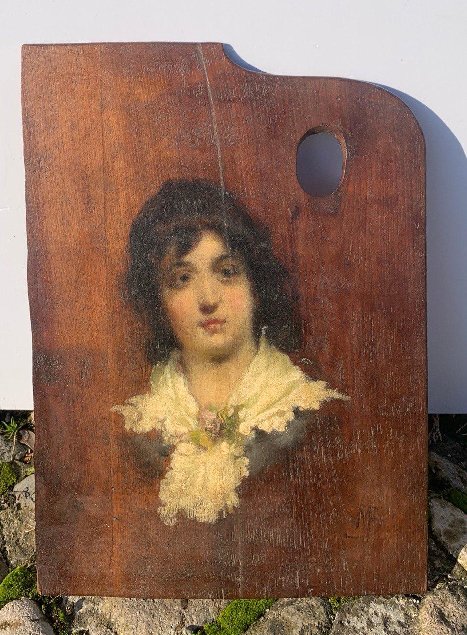 Mosè Bianchi (pintor verista italiano) - Siglo XIX Retrato de niña - Painting Realista de Mosé Bianchi