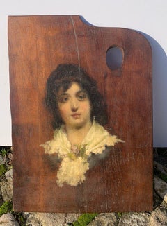 Mosè Bianchi (Lombard painter) - 19th century female portrait on palette