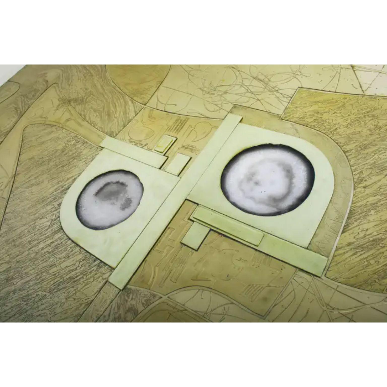 Belgian Mosaic 2 Stone And Brass Coffee Table by Brutalist Be For Sale