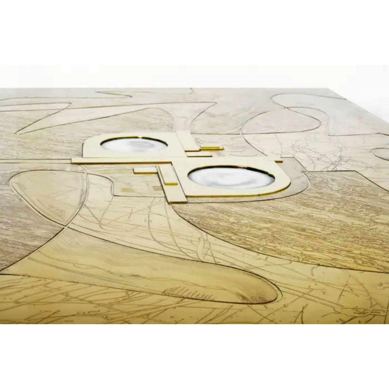 Contemporary Mosaic 2 Stone And Brass Coffee Table by Brutalist Be For Sale