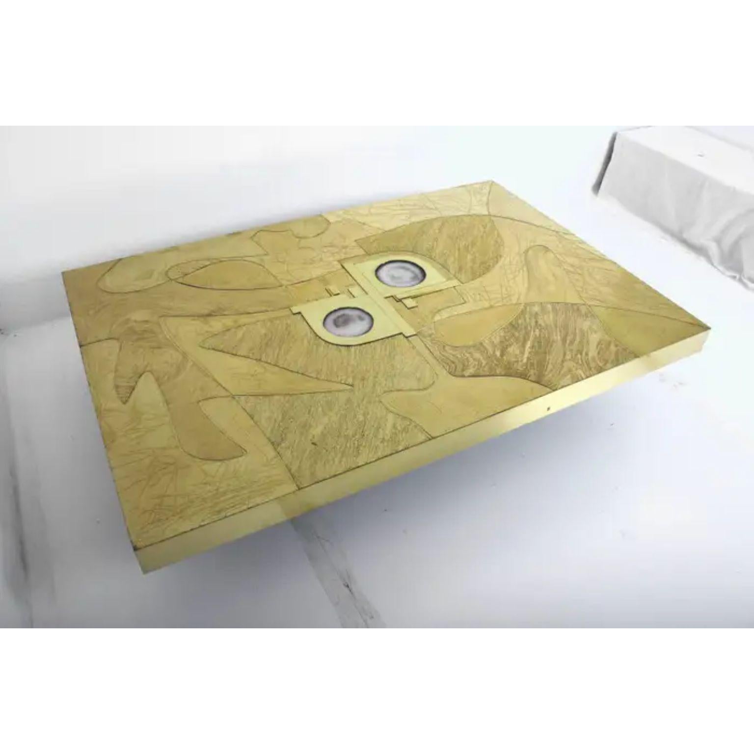 Mosaic 2 Stone And Brass Coffee Table by Brutalist Be For Sale 1