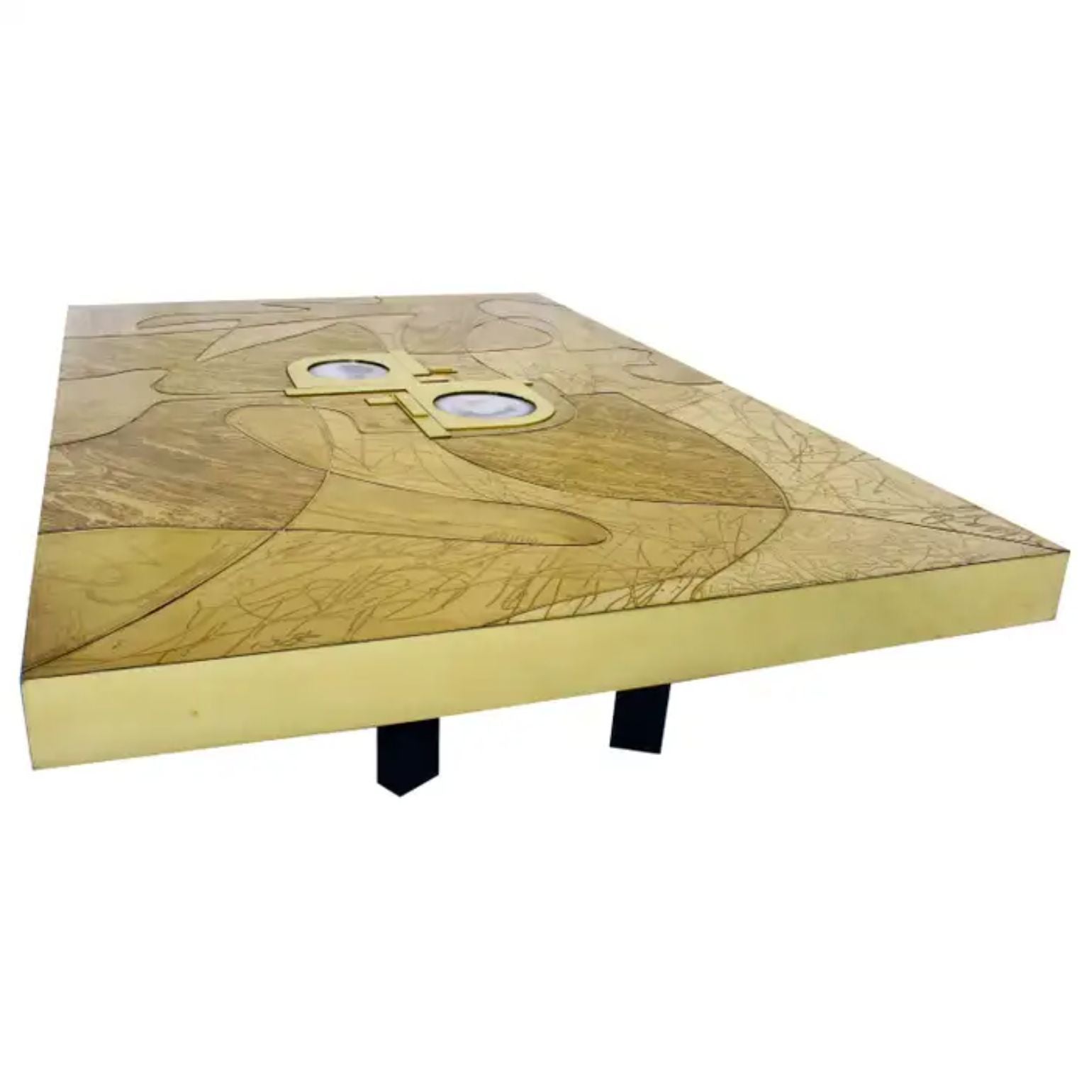 Mosaic 2 Stone And Brass Coffee Table by Brutalist Be For Sale