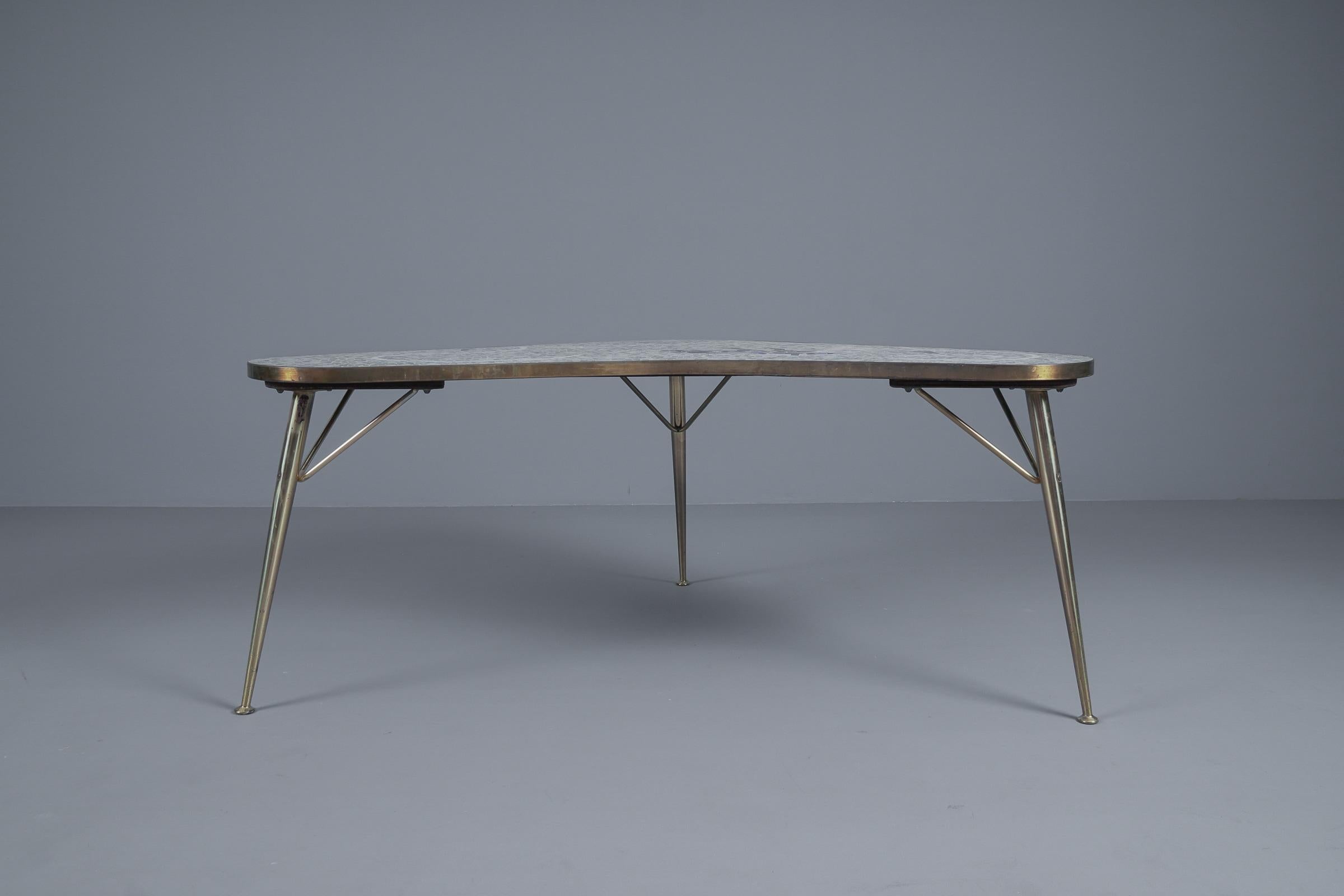 Mosaic and Brass Boomerang Coffee Table by Berthold Müller-oerlinghausen For Sale 4