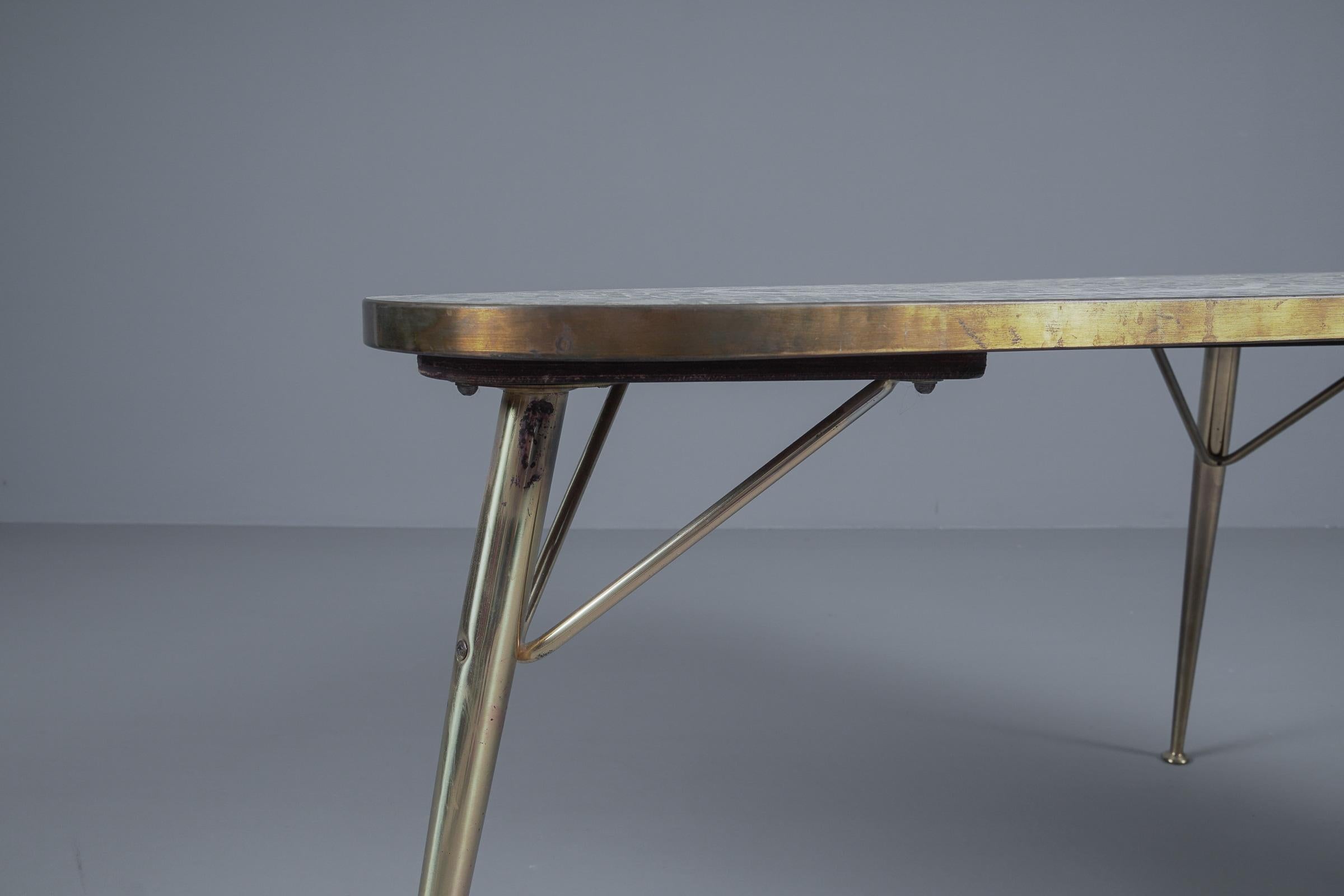 Mosaic and Brass Boomerang Coffee Table by Berthold Müller-oerlinghausen For Sale 6