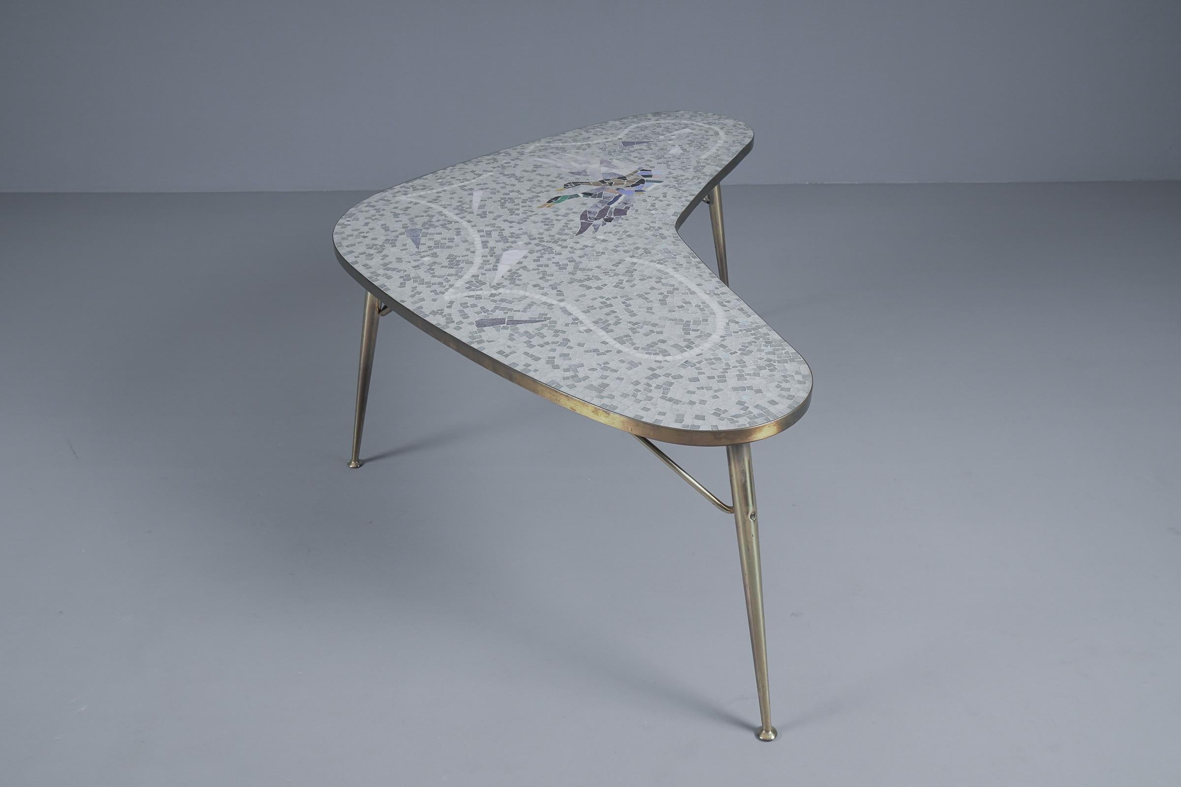 Mosaic and Brass Boomerang Coffee Table by Berthold Müller-oerlinghausen For Sale 7