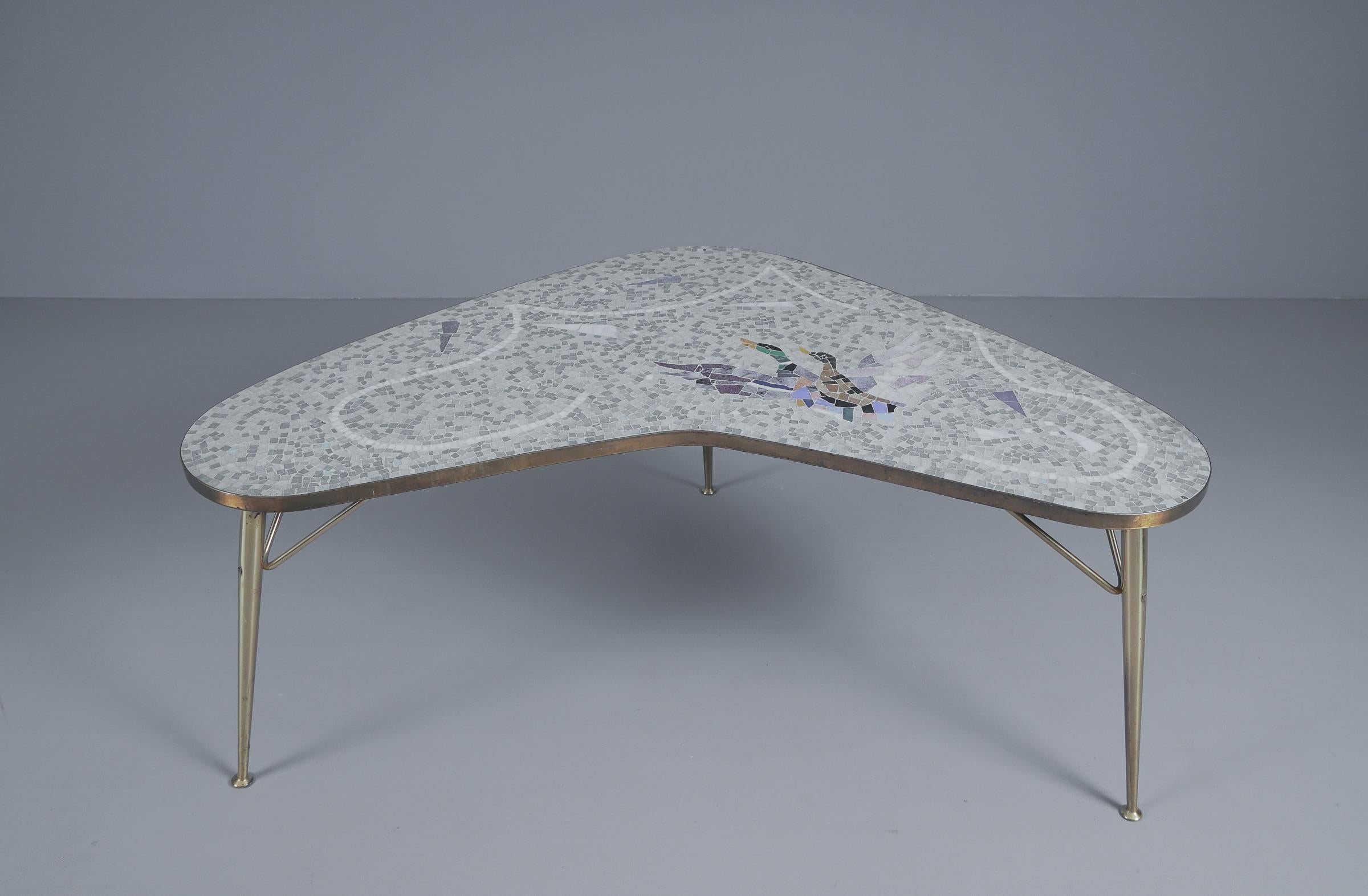 Mid-Century Modern Mosaic and Brass Boomerang Coffee Table by Berthold Müller-oerlinghausen For Sale
