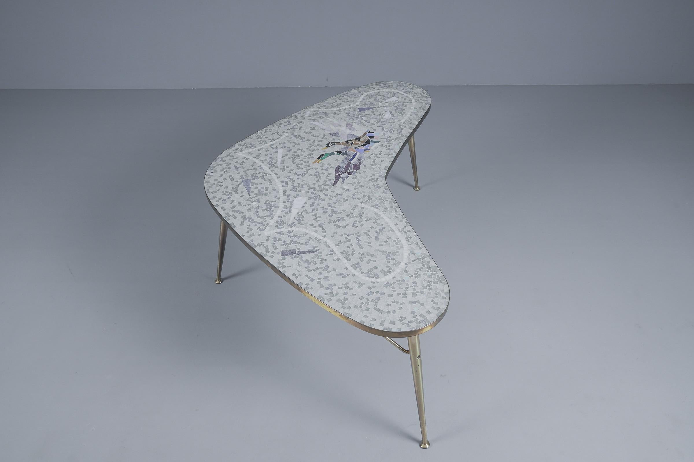 Mosaic and Brass Boomerang Coffee Table by Berthold Müller-oerlinghausen For Sale 3