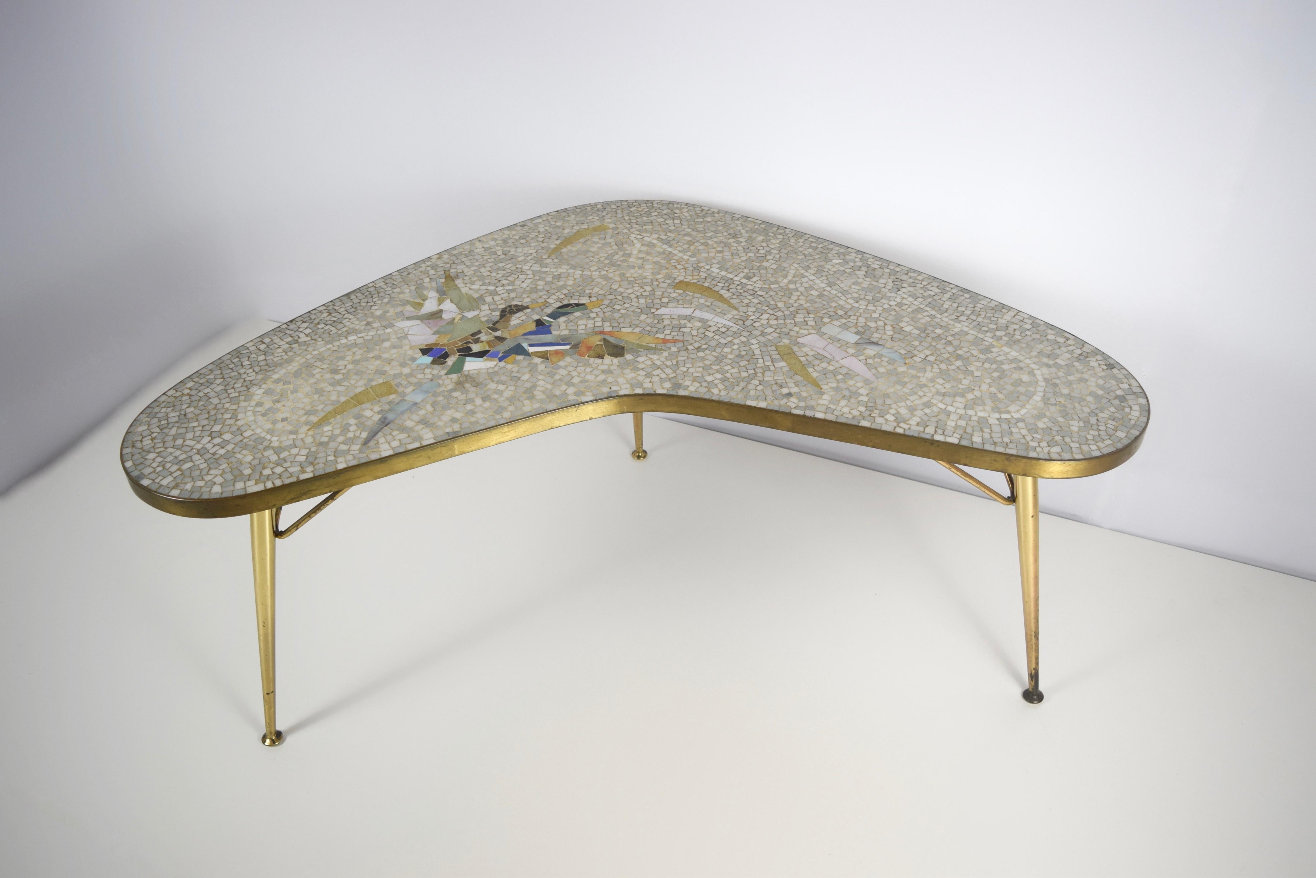 Mid-Century Modern Mosaic and Brass Coffee Table by Berthold Müller-Oerlinghausen, Germany 1950s