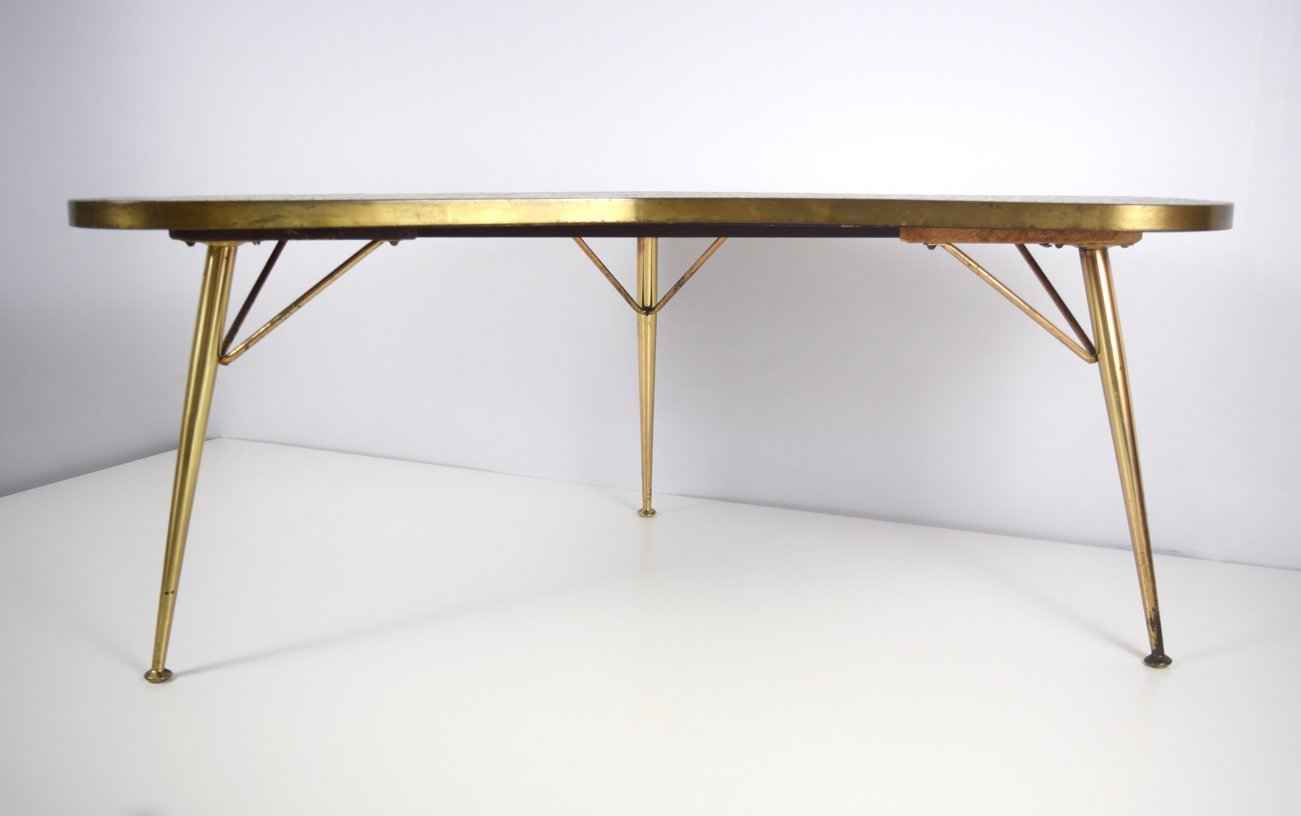 Mosaic and Brass Coffee Table by Berthold Müller-Oerlinghausen, Germany 1950s In Good Condition In Hellouw, NL