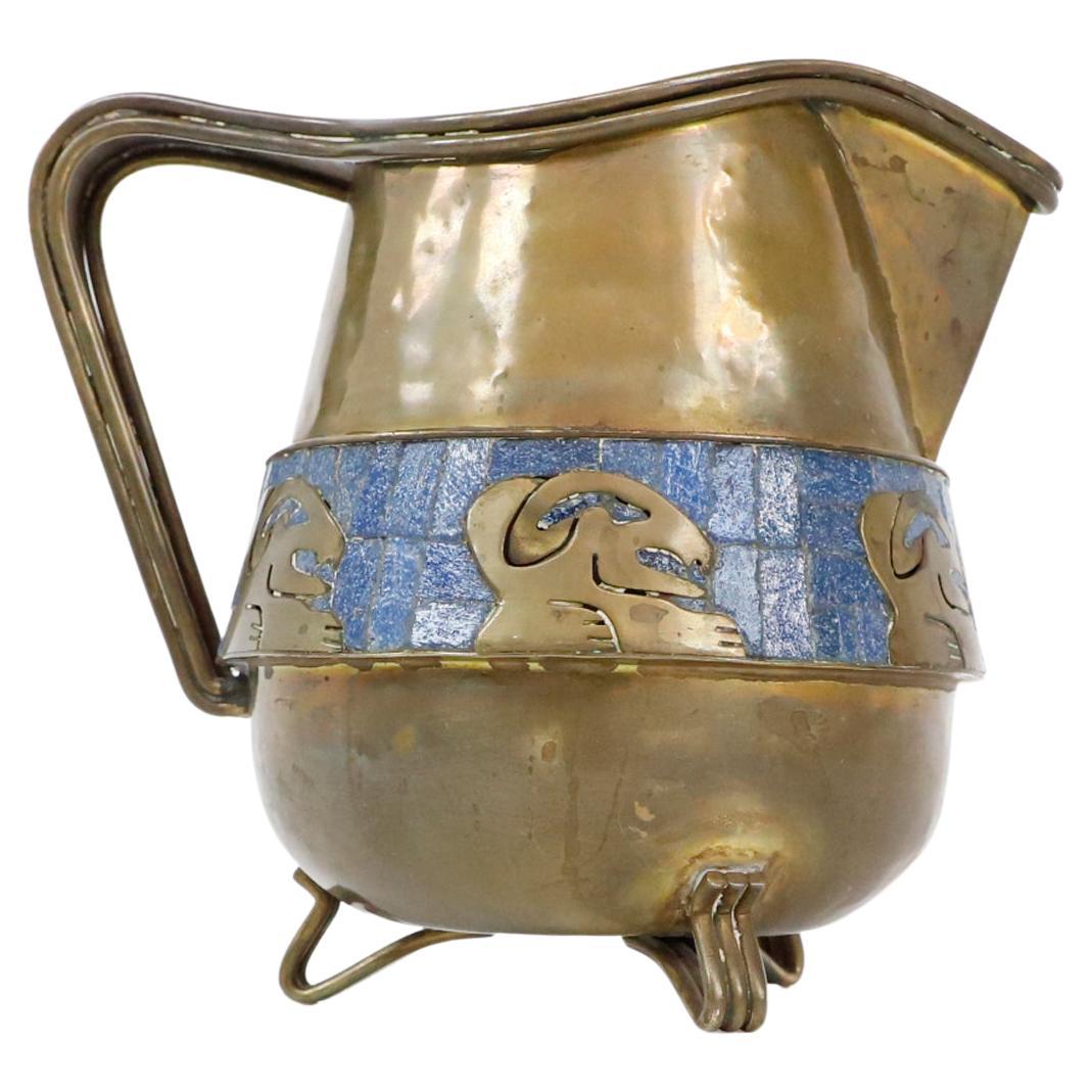 Mosaic and Brass Pitcher by Salvador Teran For Sale