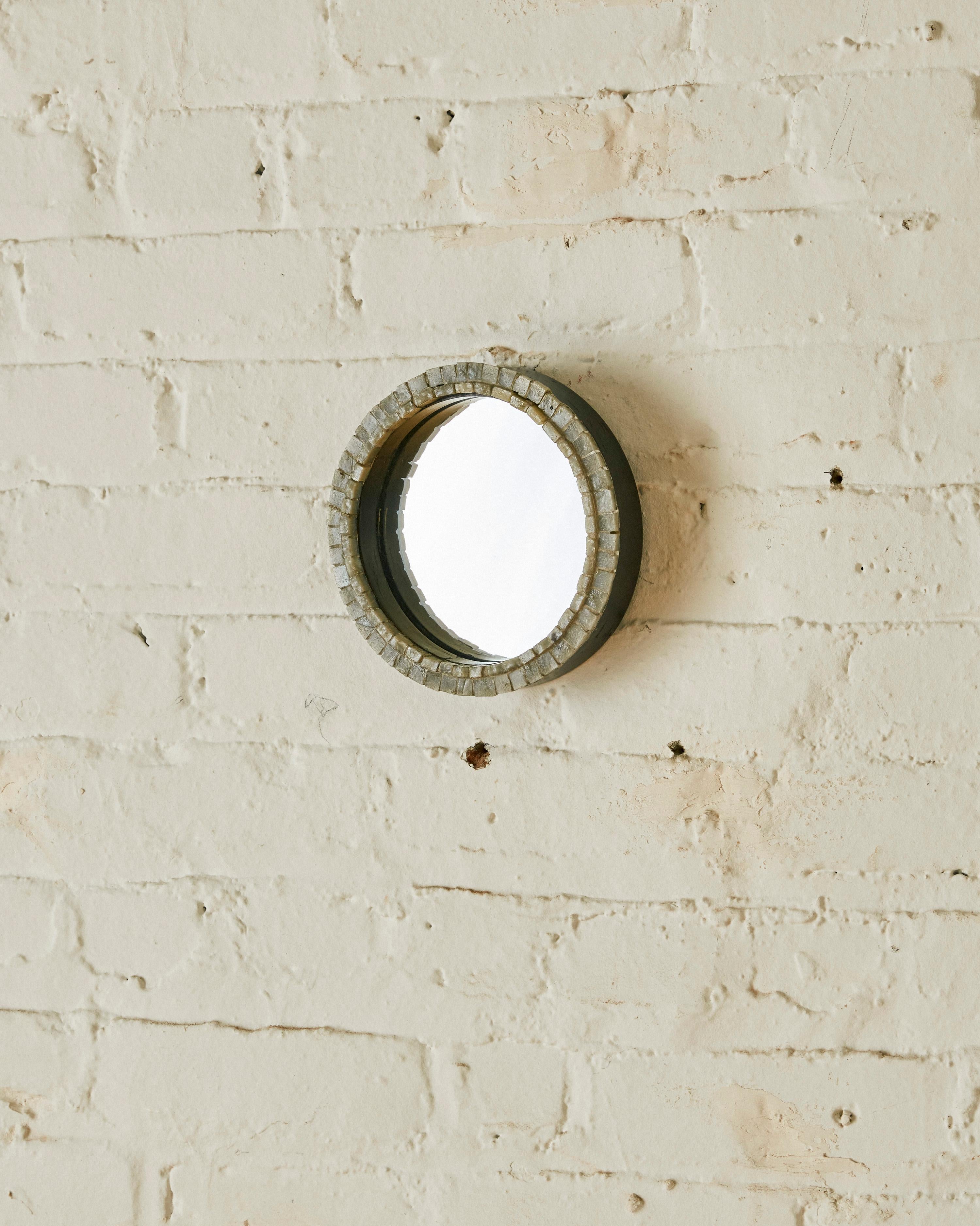Mosaic and Wood Rounded Mirror C. 1960

