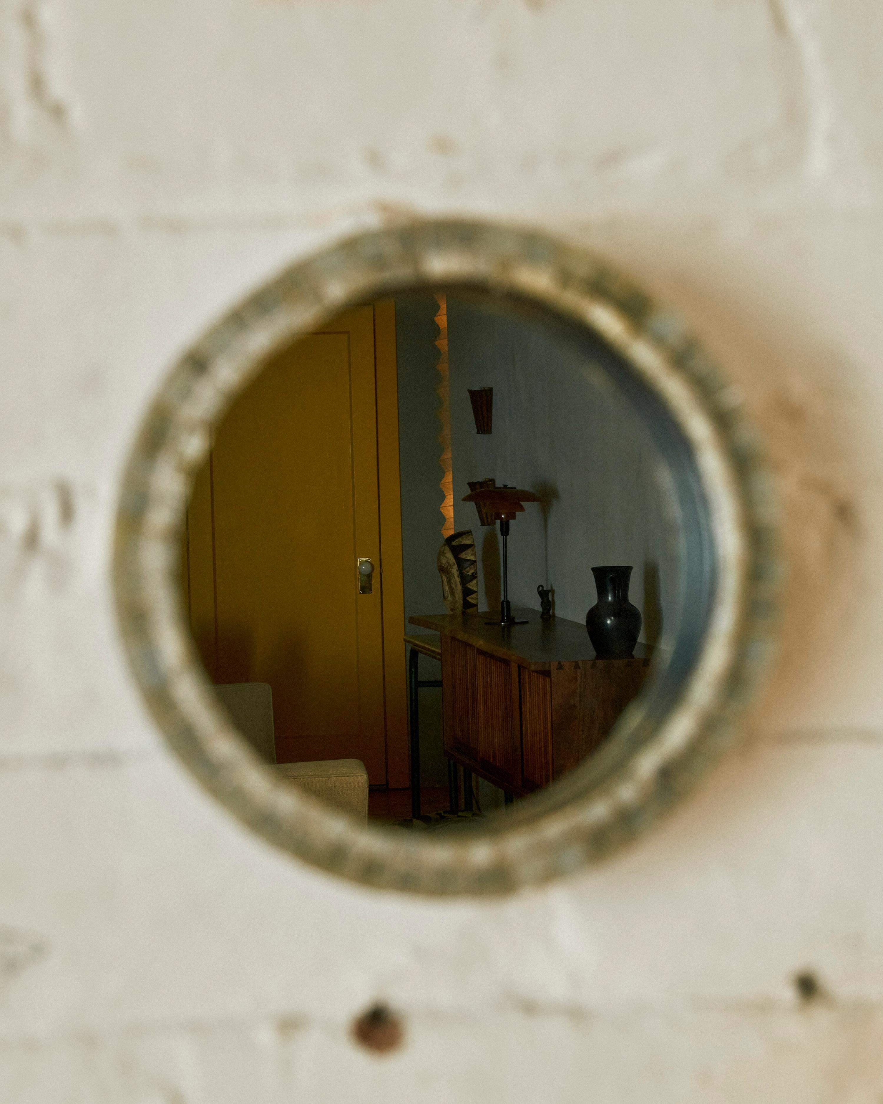 Mosaic and Wood Rounded Mirror In Good Condition In Long Island City, NY