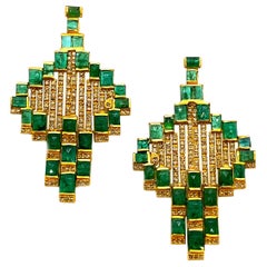 Mosaic Art Deco Style 20 Karat Yellow Gold Coomi Emerald Earrings