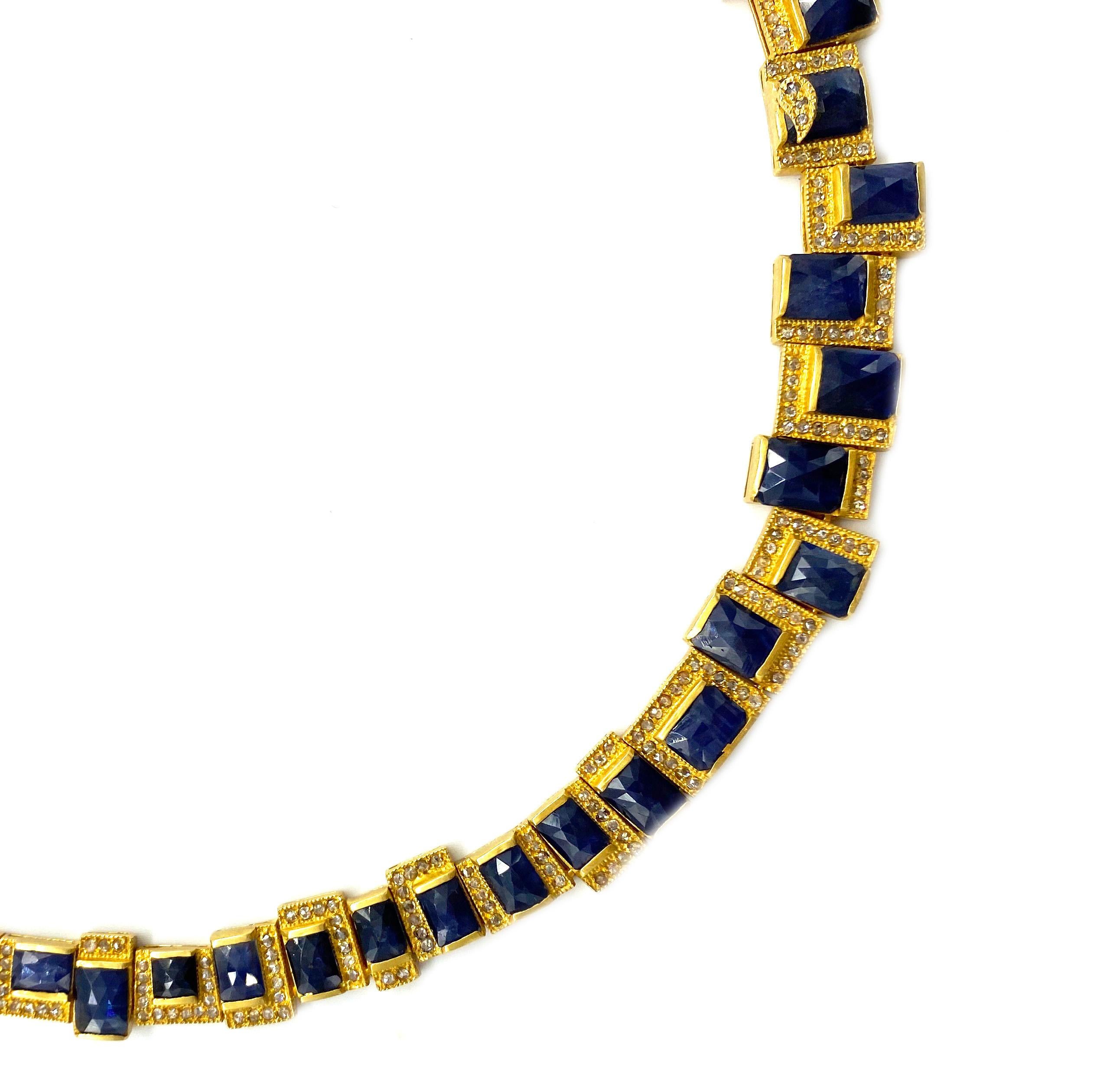 Stunning and one of a kind piece from Coomi set in rich 20 karat Yellow Gold with Sapphire weighing at approximately 47.61cts and Diamonds at 4.33cts. This handmade statement necklace brought to you from the Luminosity Collection, which is inspired