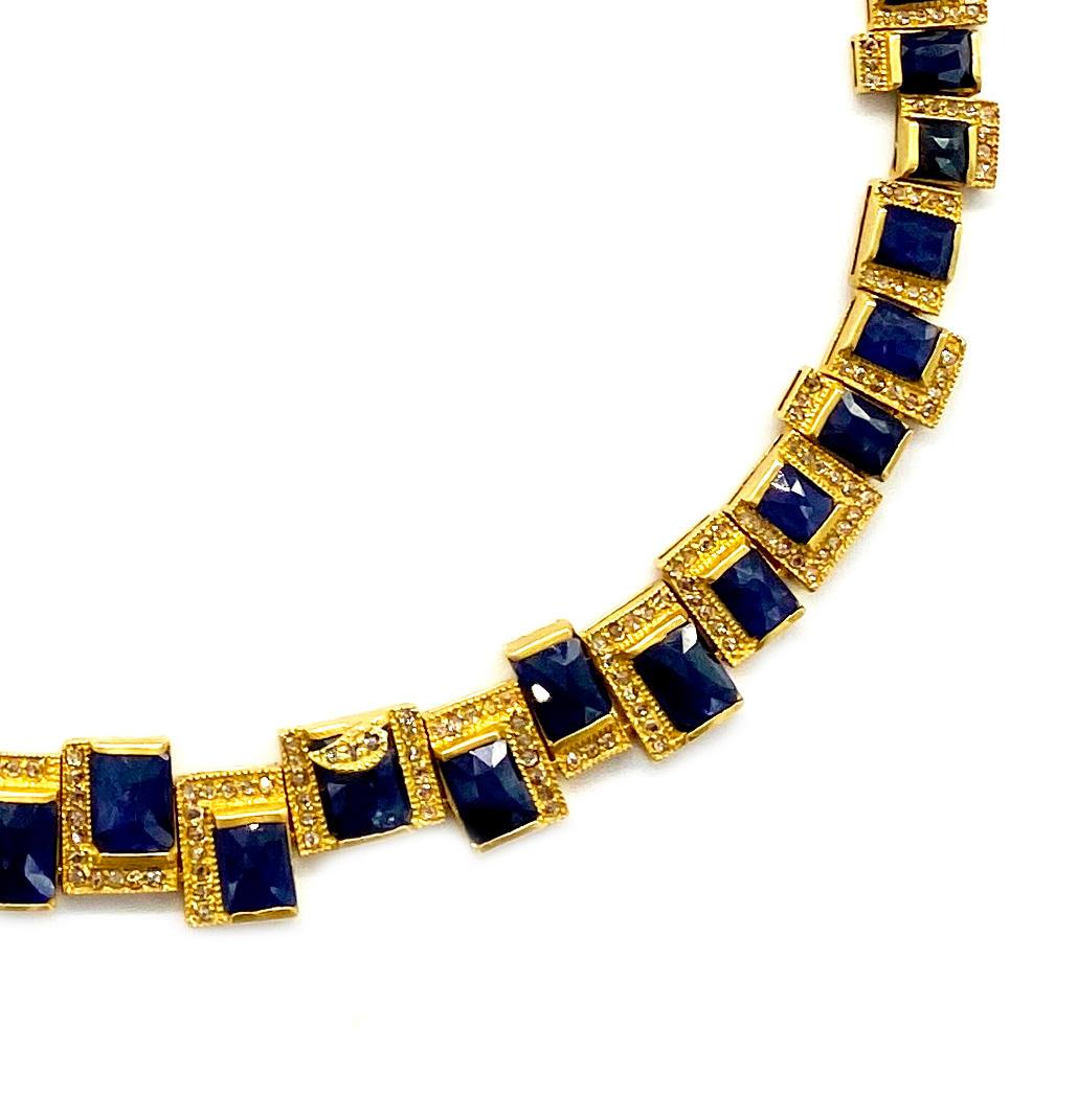 Mosaic Art Deco Style 47.61 Carat Sapphire Statement Coomi Necklace In New Condition For Sale In Secaucus, NJ