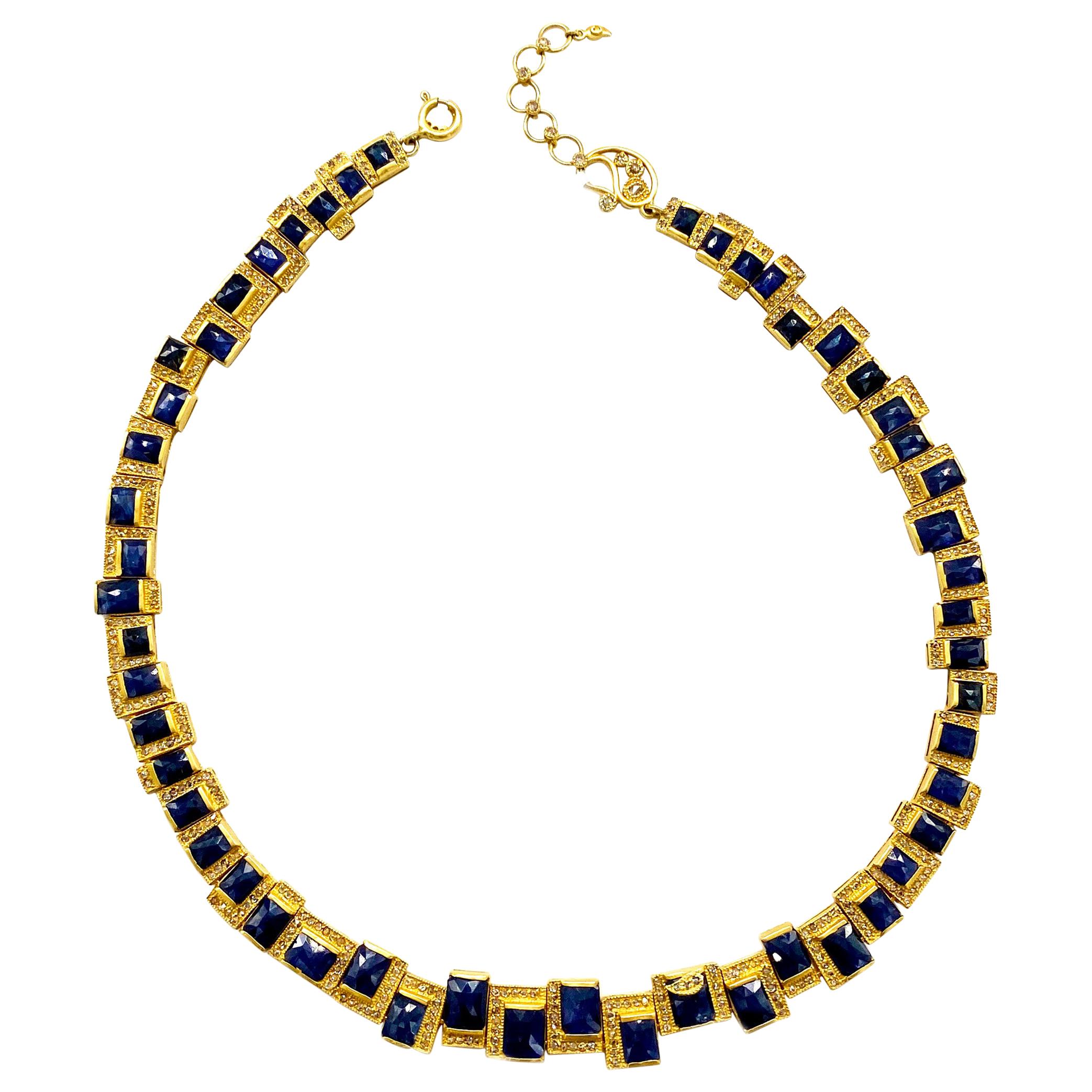 Mosaic Art Deco Style 47.61 Carat Sapphire Statement Coomi Necklace For Sale