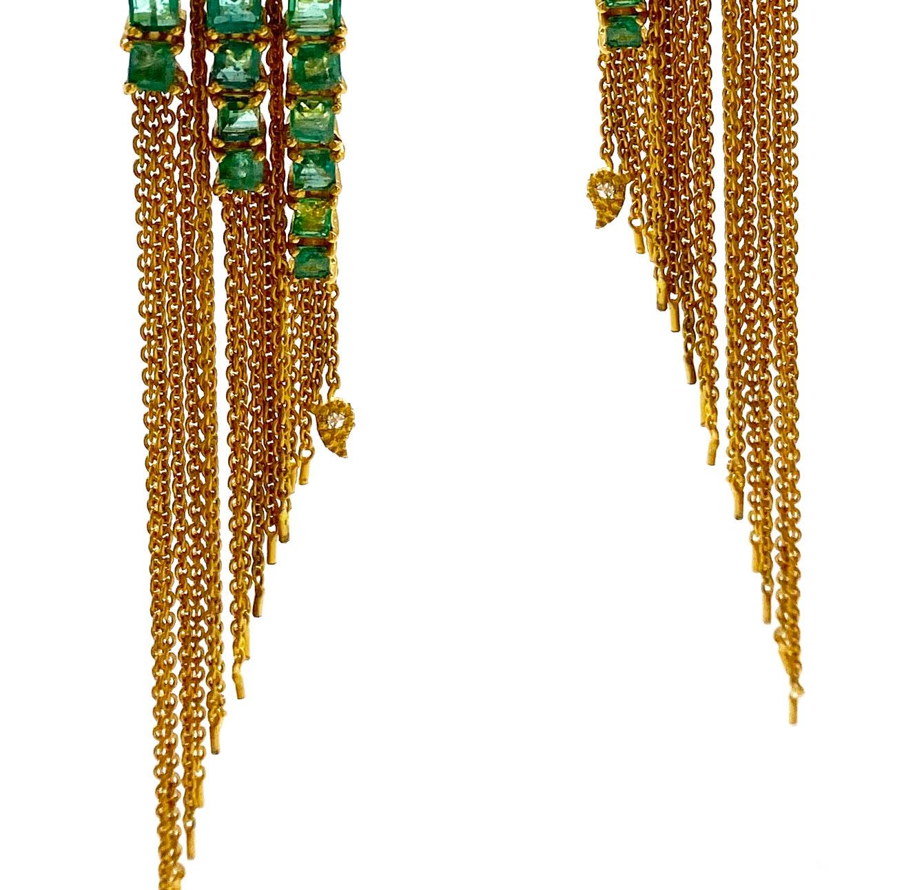 Mosaic Art Deco Style Tassel Drop 8.80 Carat Emerald Coomi Earrings In New Condition In Secaucus, NJ