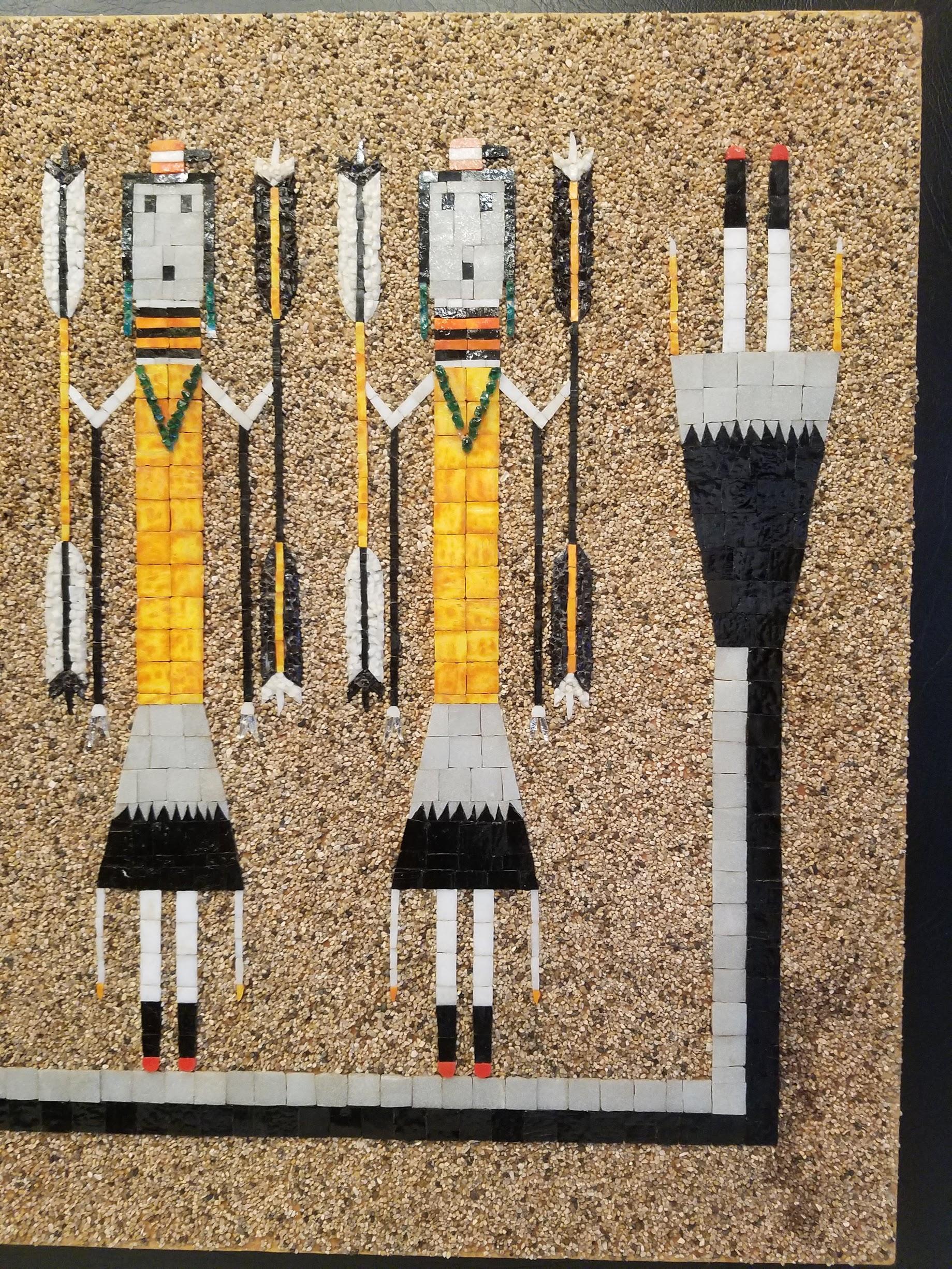 Fait main Mosaïque de l'atelier californien Navajo Sand Painting Yei Dancers arc-en-ciel 1960 Guardians en vente