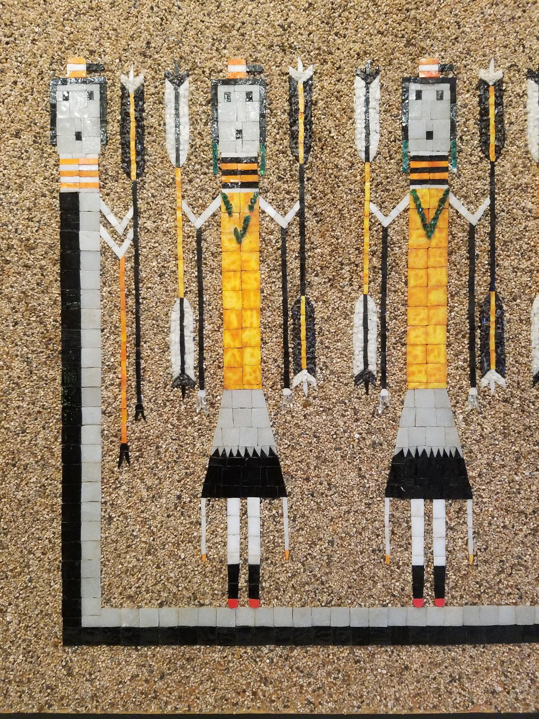 Mid-Century Modern California Studio Mosaic Navajo Sand Painting Yei Dancers Rainbow 1960 Guardians For Sale