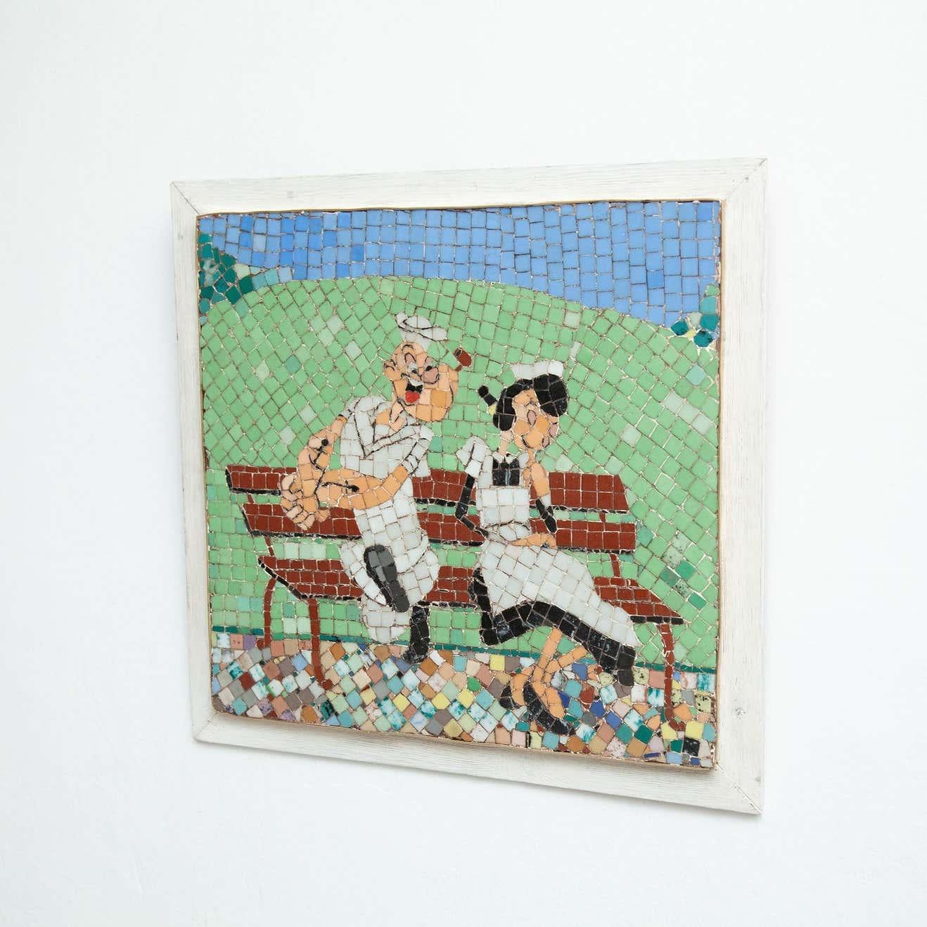 Mosaik-Kunstwerk Popeye und Olivia, um 1970 (Moderne der Mitte des Jahrhunderts) im Angebot