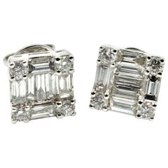 Mosaic Baguette Diamond Stud Earrings 18 Karat White Gold