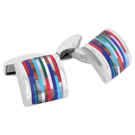 Mosaic Bamboo D-Shape Cufflinks in Multicolour Tones