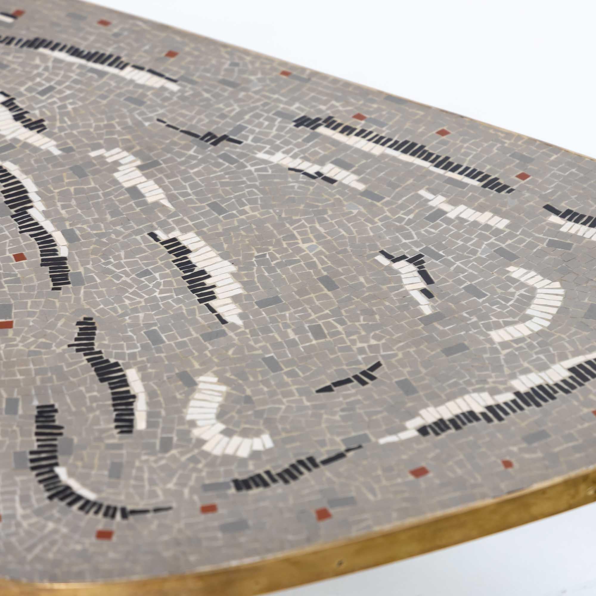 Brass Mosaic Boomerang Coffee Table, 1960s For Sale
