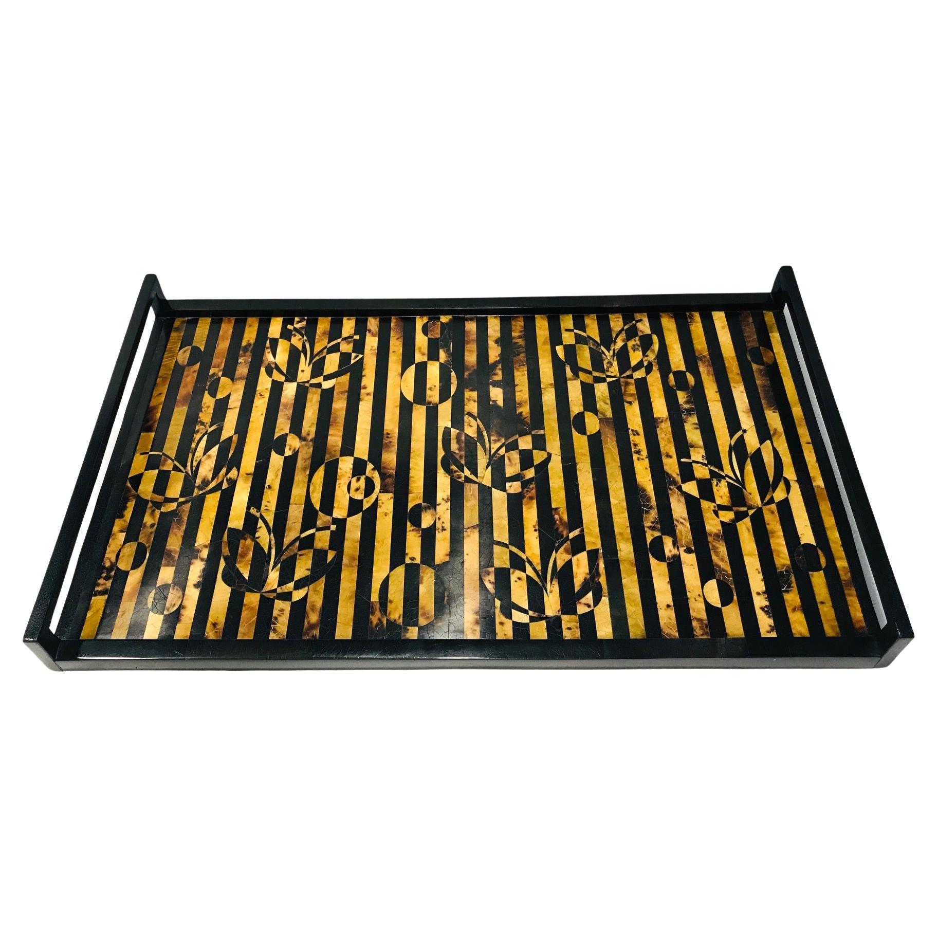 R&Y Augousti Vintage Mosaik-Tablett aus schwarzem und schildpattfarbenem Pen-Shell, um 2000