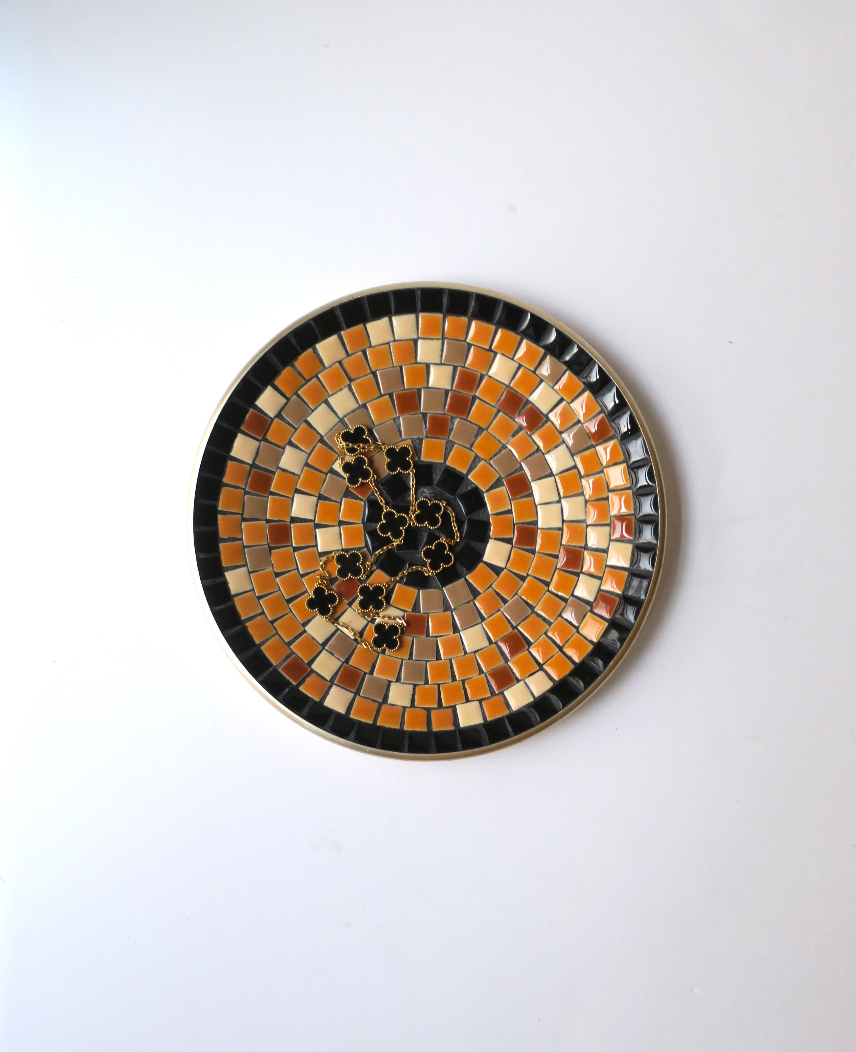 Unknown Mosaic Ceramic Tile Dish Vide-Poche Catchall Black and Terracotta, circa 1960s For Sale