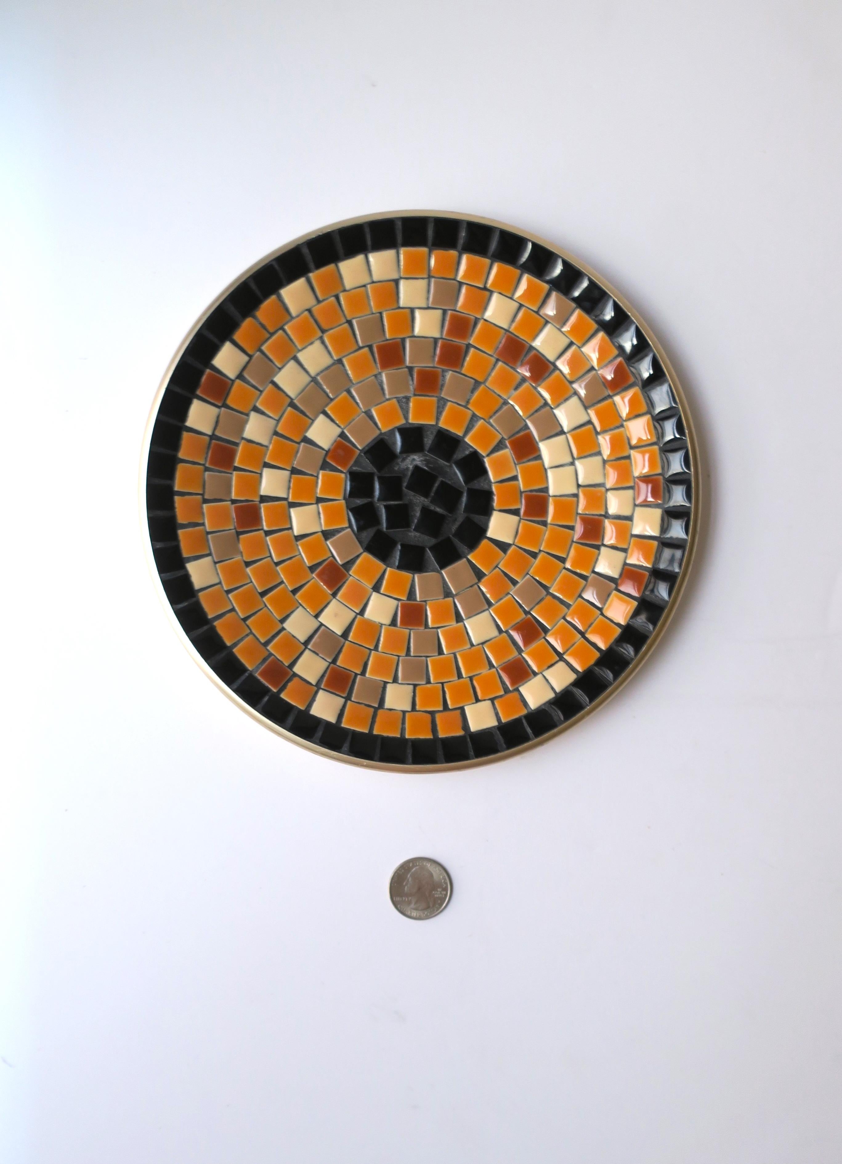 Glazed Mosaic Ceramic Tile Dish Vide-Poche Catchall Black and Terracotta, circa 1960s For Sale