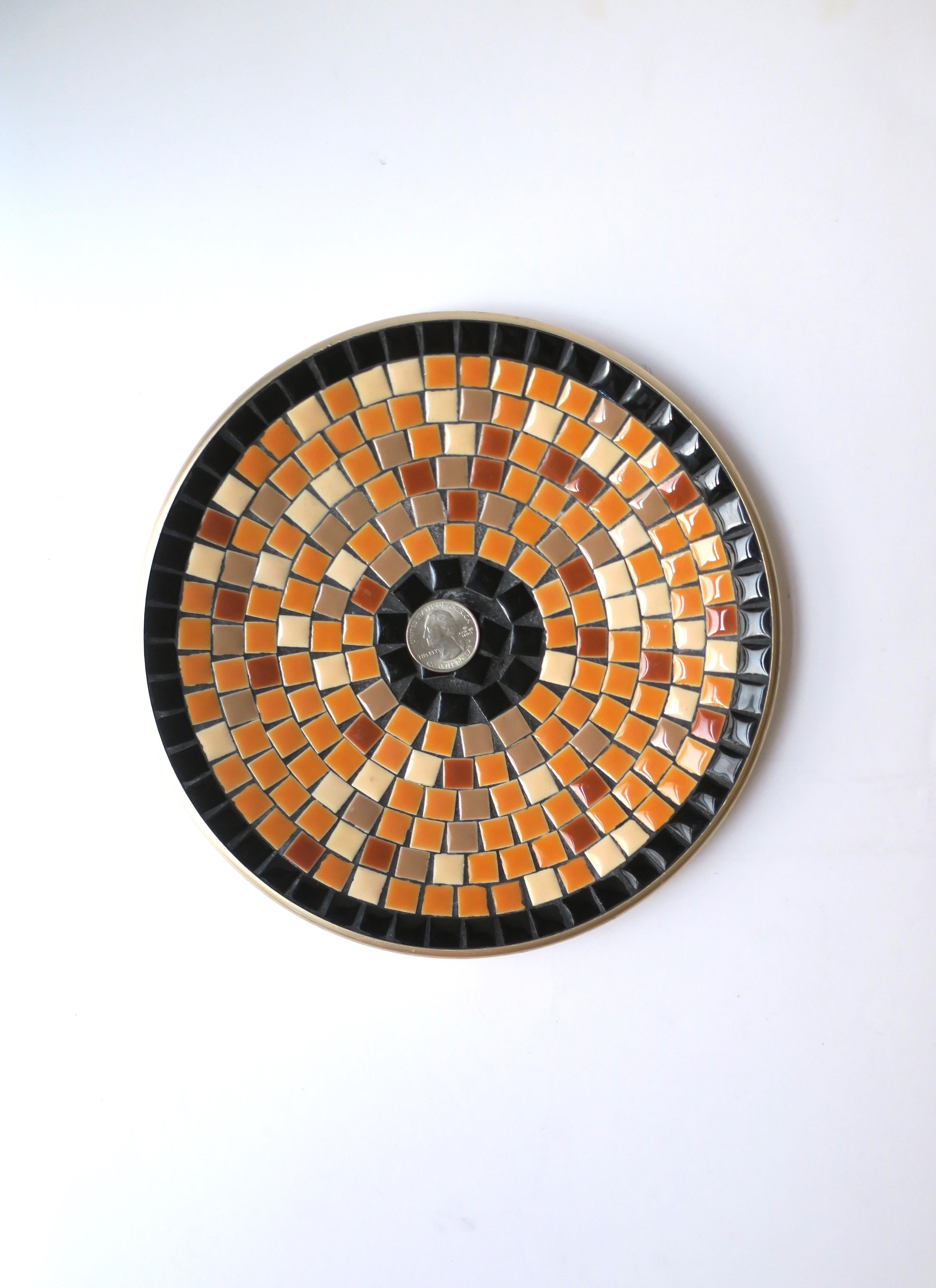 Mosaic Ceramic Tile Dish Vide-Poche Catchall Black and Terracotta, circa 1960s In Good Condition For Sale In New York, NY