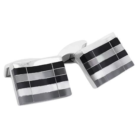 Mosaic City Line Rectangular Cufflinks in Black Tones For Sale