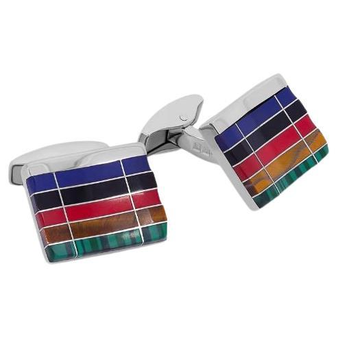 Mosaic City Line Rectangular Cufflinks in Multicolour Tones For Sale