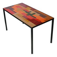 Mosaic Coffee Table, Abstract Design in Black Metal Frame, 1960s