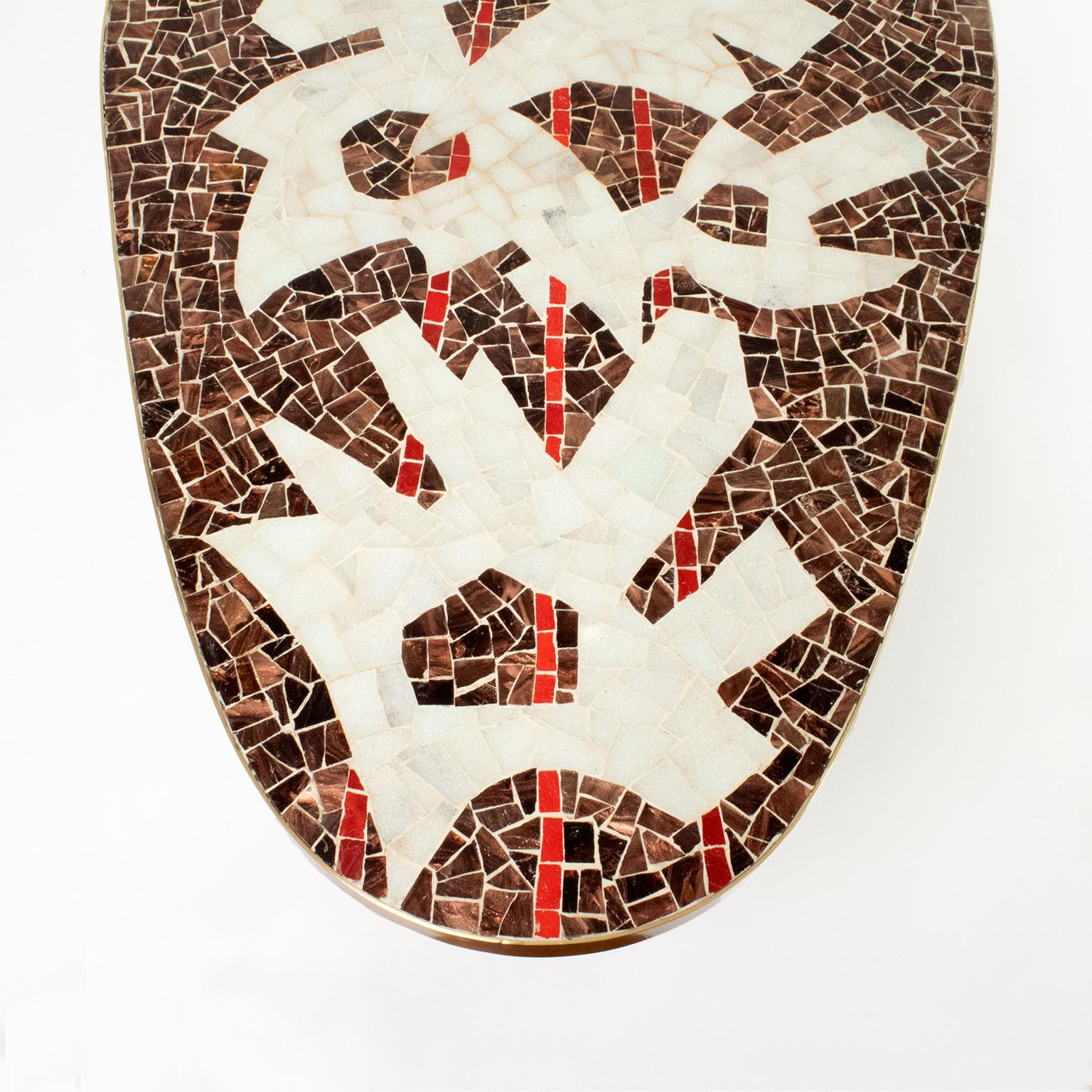 German Oval Mid-Century Modern Mosaic Coffee Table