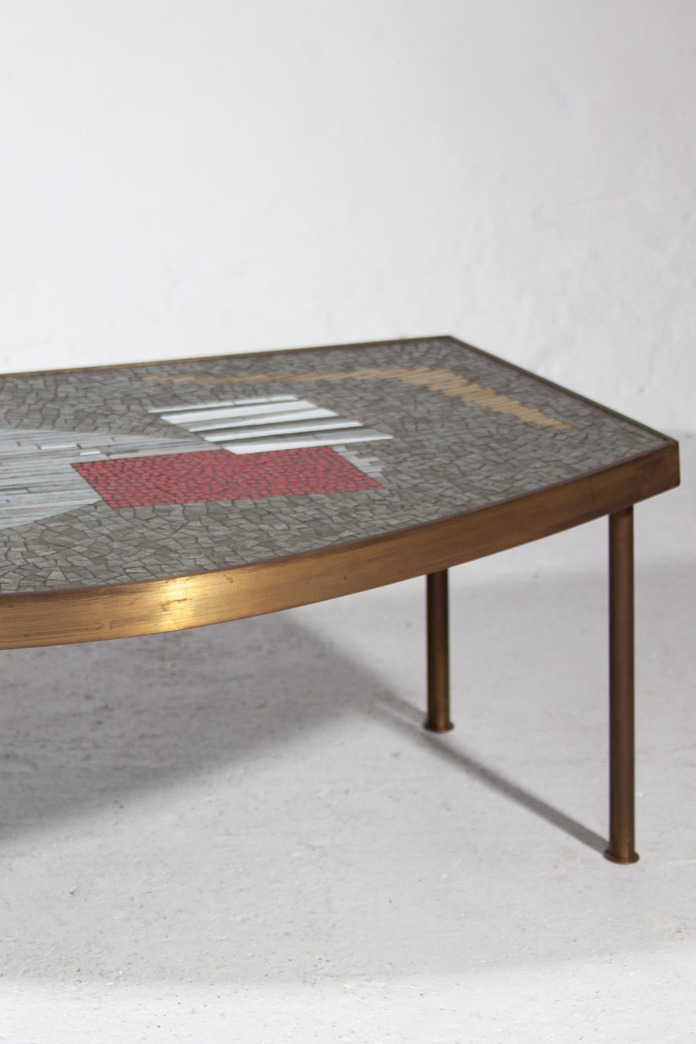 Brass Mosaic Coffee Table by Berthold Müller Oerlinghausen for Mosaikwerkstätten, 1950s