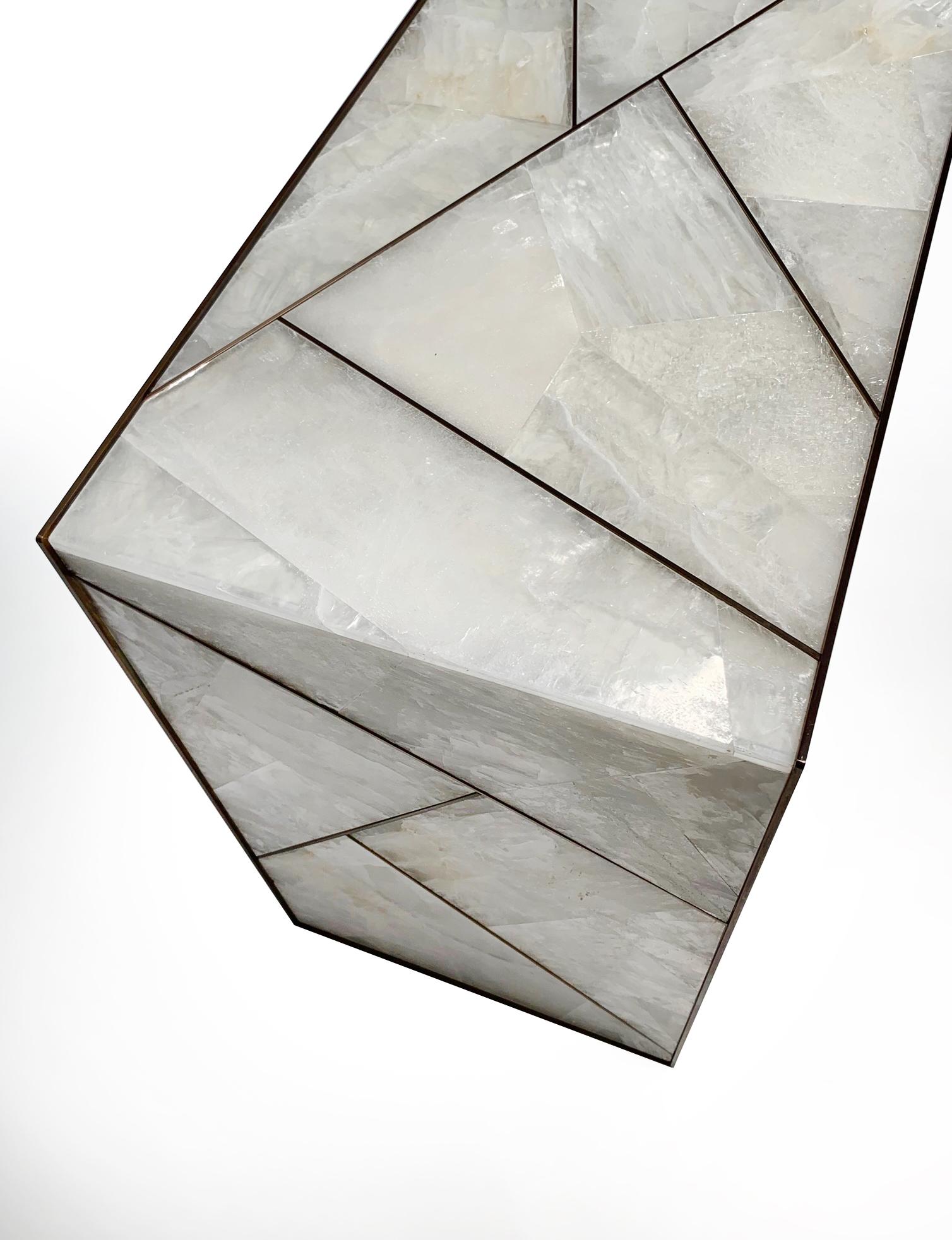 Contemporary Mosaic Console in Selenite and Bronze By Newell Design Studio For Sale