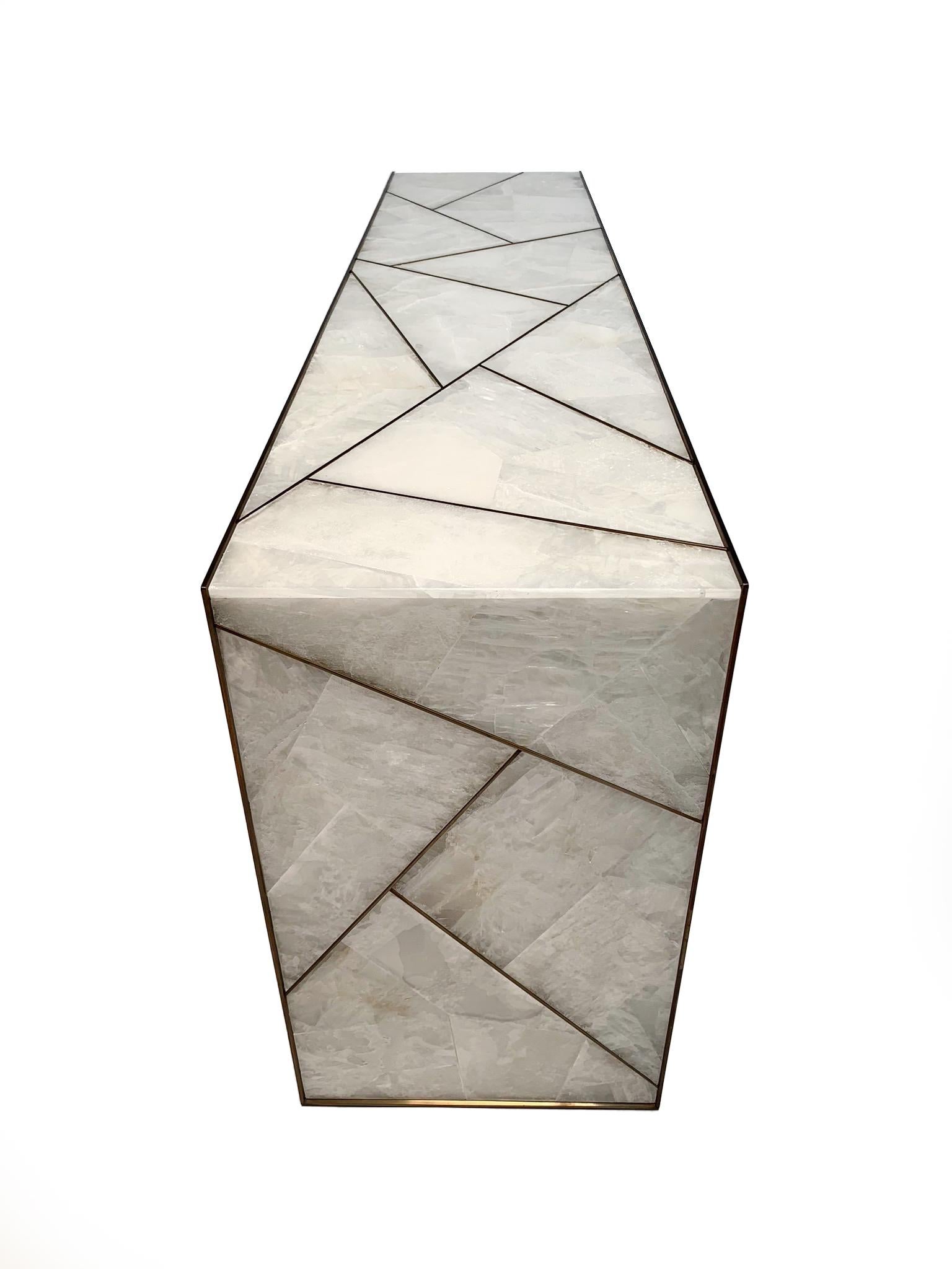 Metal Mosaic Console in Selenite and Bronze By Newell Design Studio For Sale