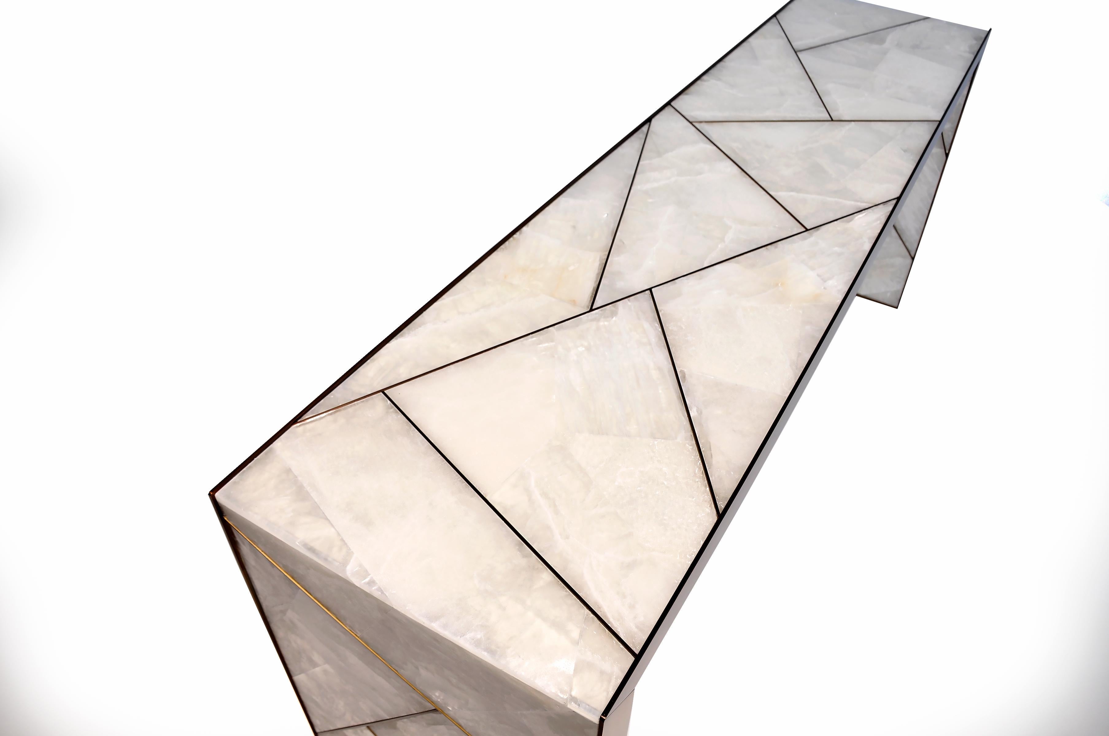 Modern Mosaic Console in Selenite and Bronze By Newell Design Studio For Sale