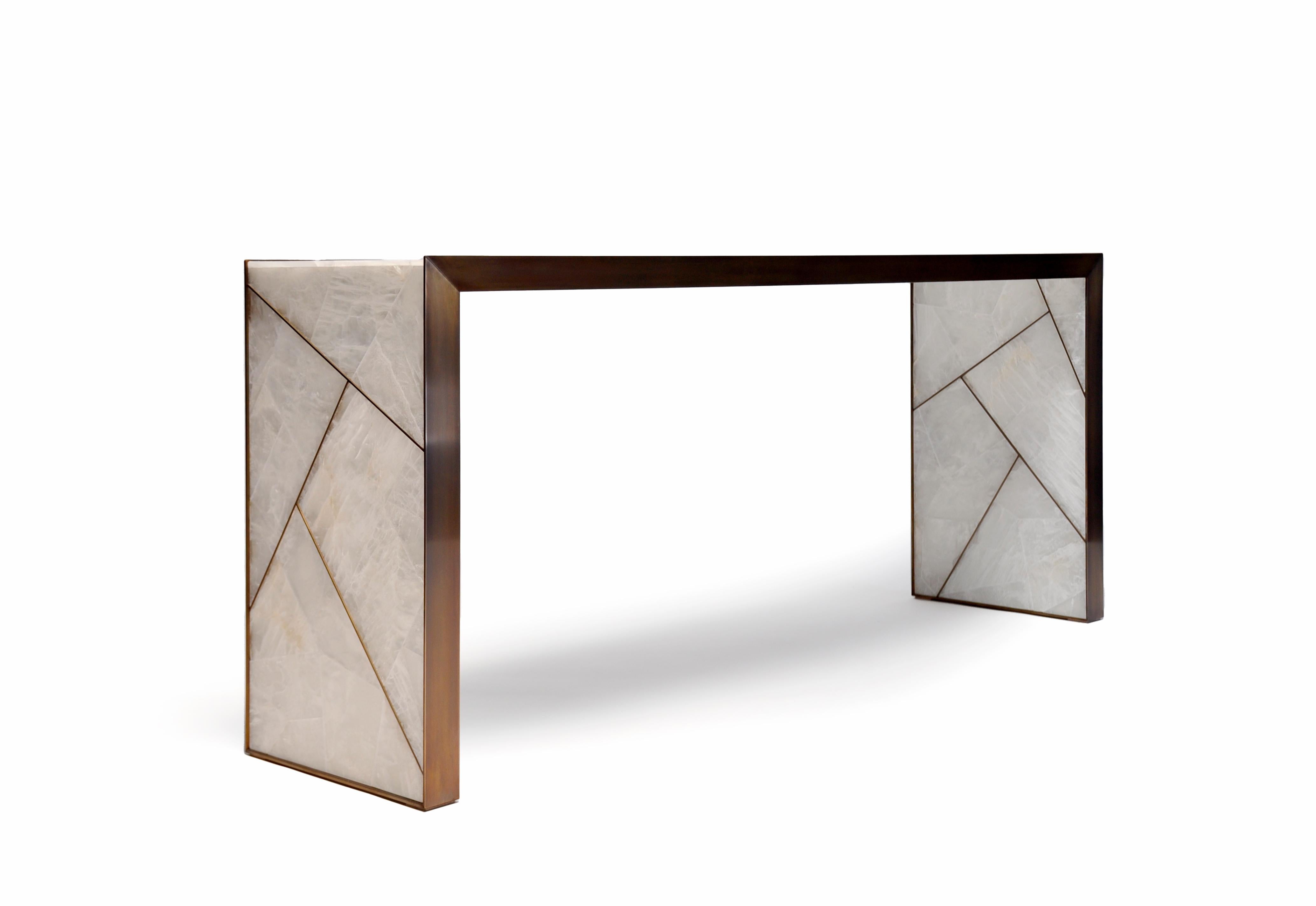 Mosaic Console in Selenite and Bronze By Newell Design Studio In New Condition For Sale In Orange, CA
