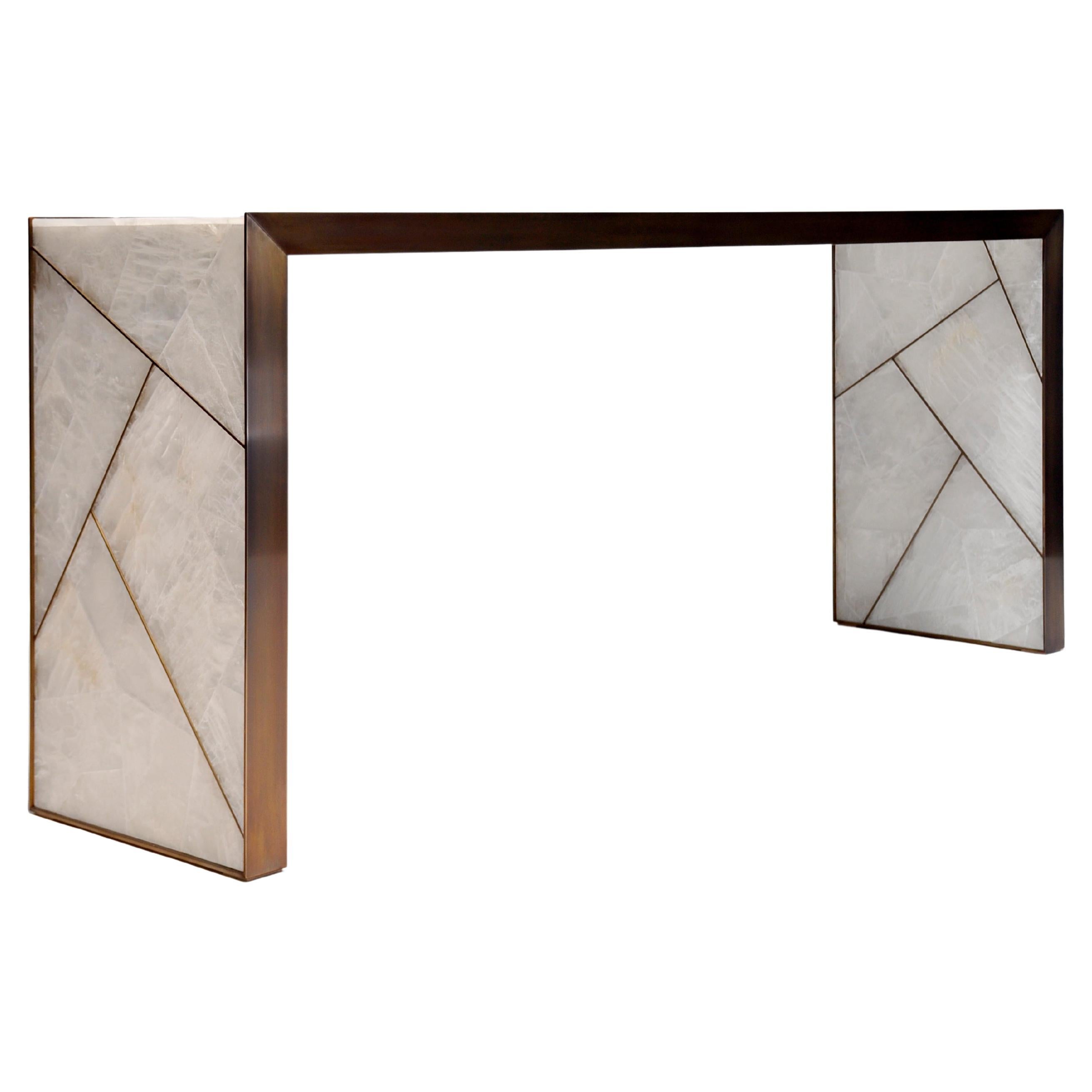 Mosaic Console in Selenite and Bronze By Newell Design Studio