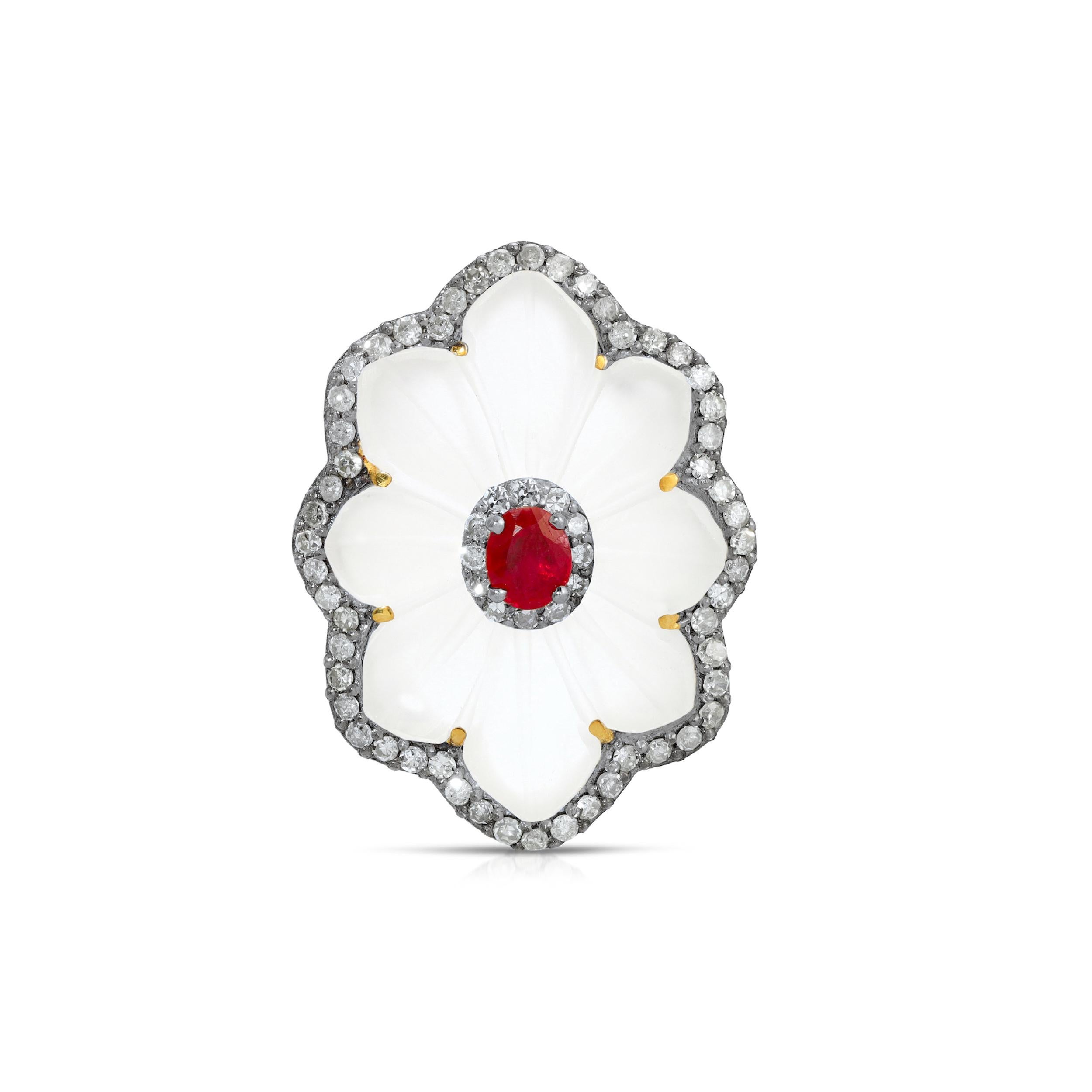 Contemporary Mosaic Crystal Ruby Diamond Cocktail Ring For Sale