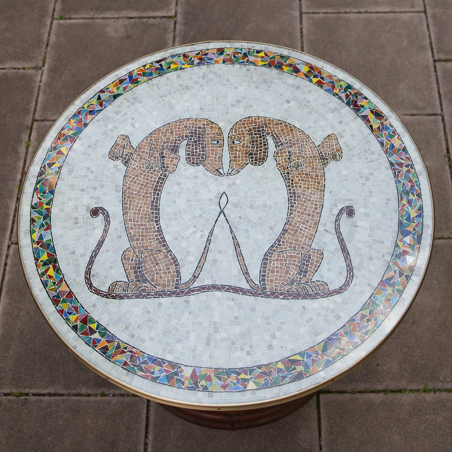 Mosaik Dachshund-Tisch Italien 1950er Jahre im Zustand „Gut“ im Angebot in Munich, DE