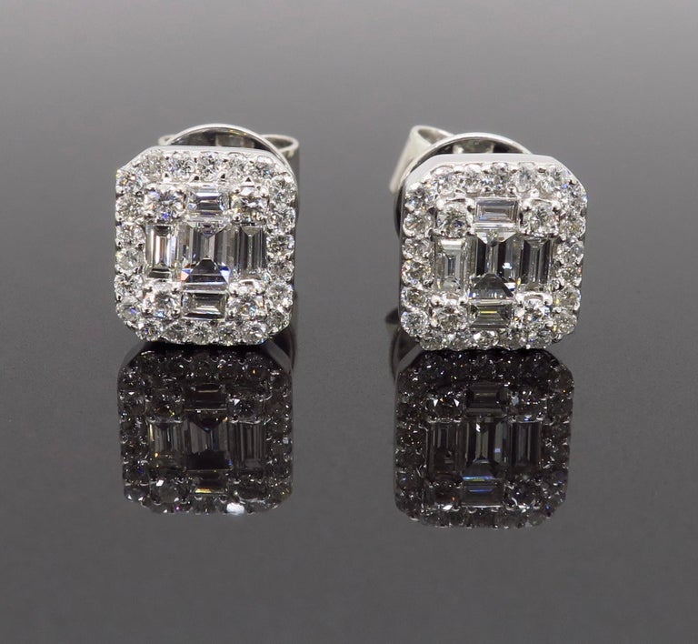 Mosaic Diamond Stud Earrings in 18 Karat White Gold For Sale at 1stDibs